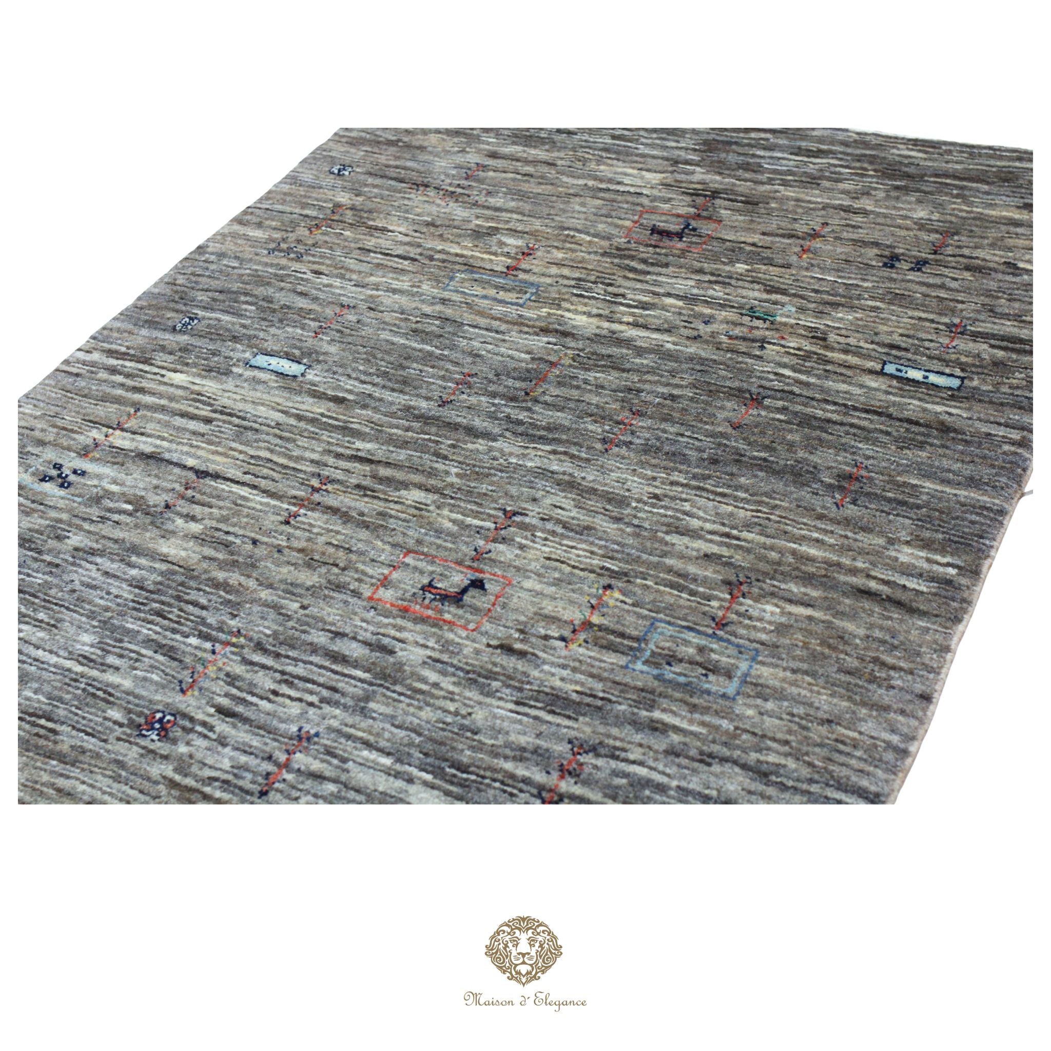 Alfombra persa Kashkuli gris tribal naturale color | Gabbeh de lana hecha a mano 85 x 117 cm