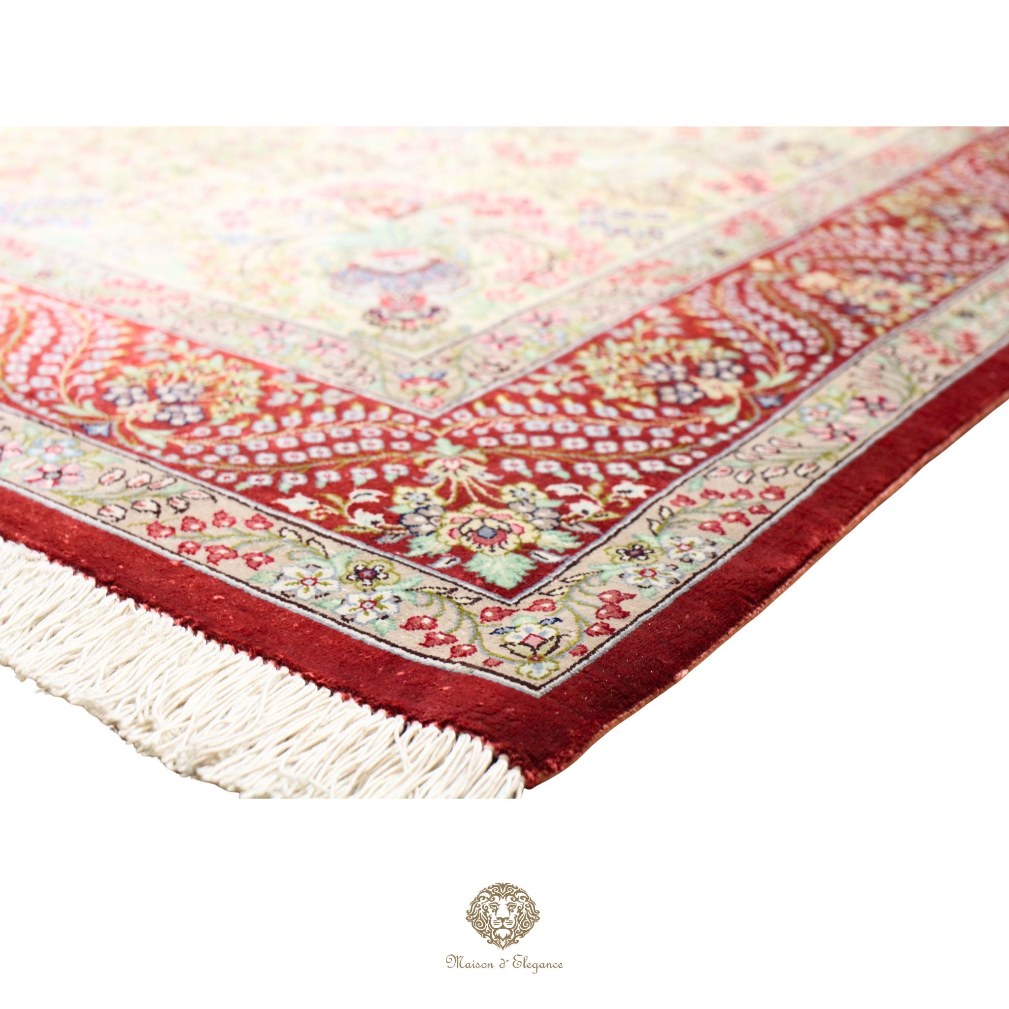 Alfombra persa exclusiva quom de seda pura - Obra maestra anudada a mano con tintes naturales, firmada, 101 x 156 cm, diseño medalion