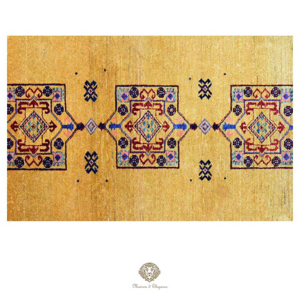 Alfombra persa Kashkuli amarilla tribal | Gabbeh de lana hecha a mano 87 x 160 cm