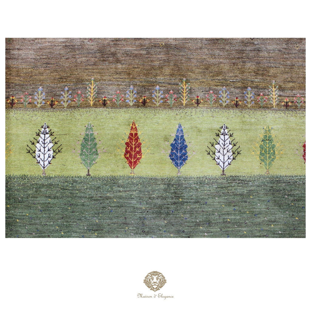 Alfombra persa Kashkuli colorido tribal naturale color | Gabbeh de lana hecha a mano 182 x 220 cm