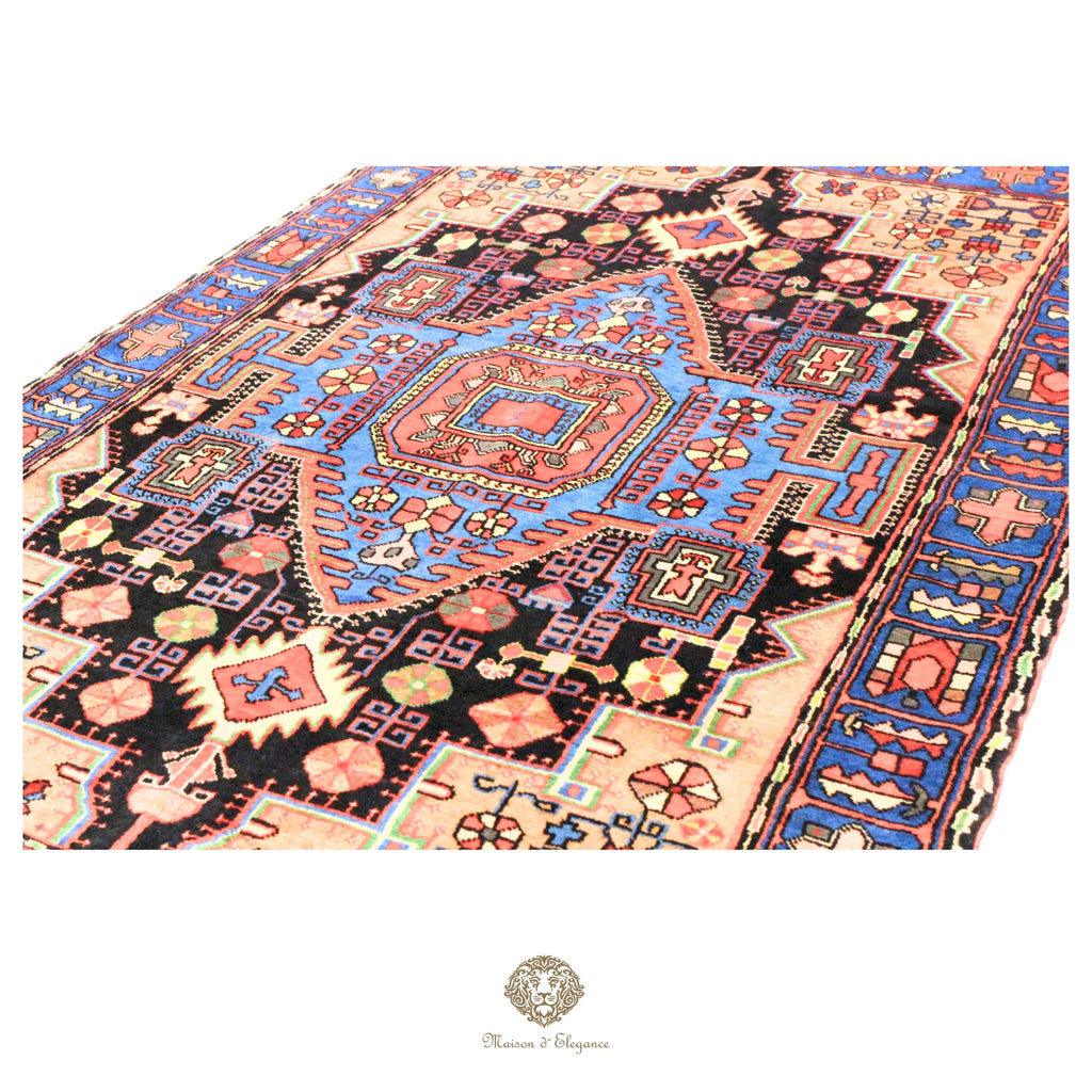 Tribal Persian Wool Rug - Geometric Medallion Design with Ivory Background | Natural Dyed 136 x 217 cm