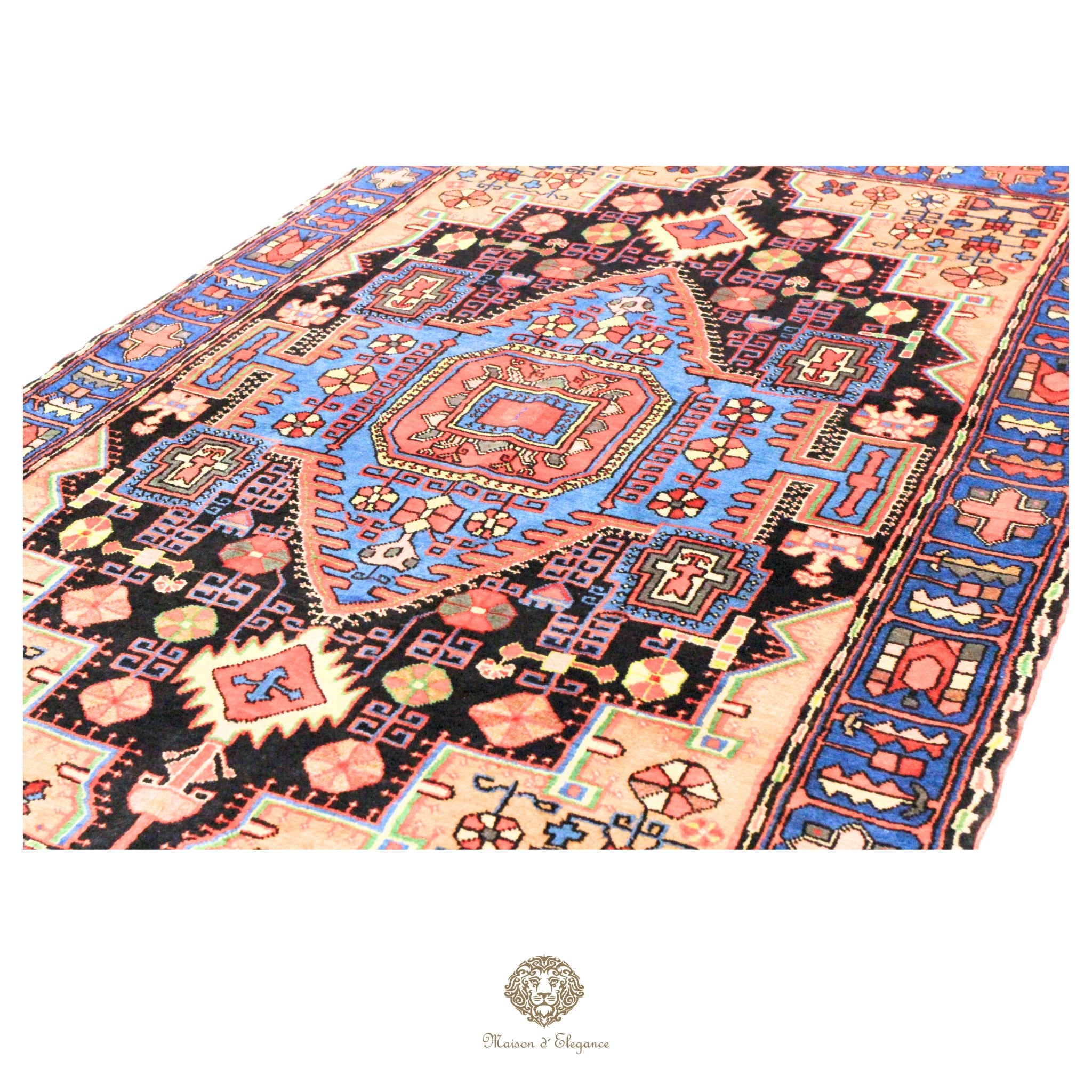 Tribal Persian Wool Rug - Geometric Medallion Design with Ivory Background | Natural Dyed 136 x 217 cm