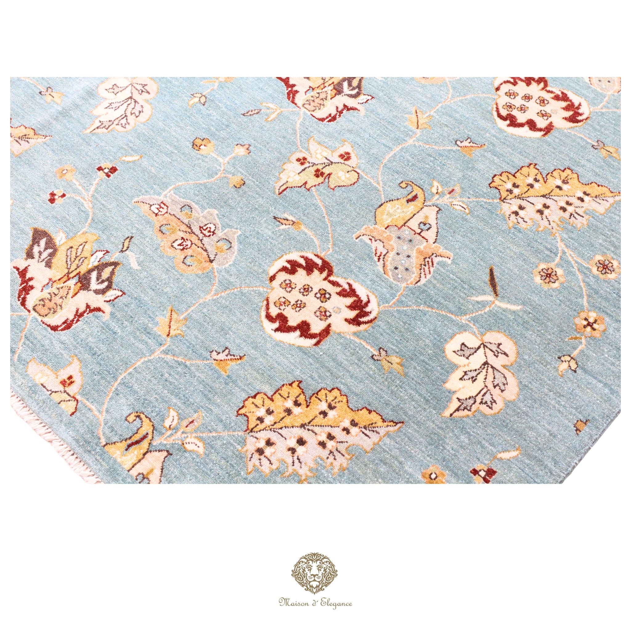 Alfombra de lana estilo Tabriz, superfina color azul marfil con diseño floral | Elegancia 240x308 cm