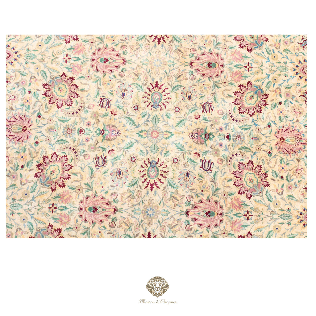 Alfombra persa Kashan | Diseño floral azul marino de lana