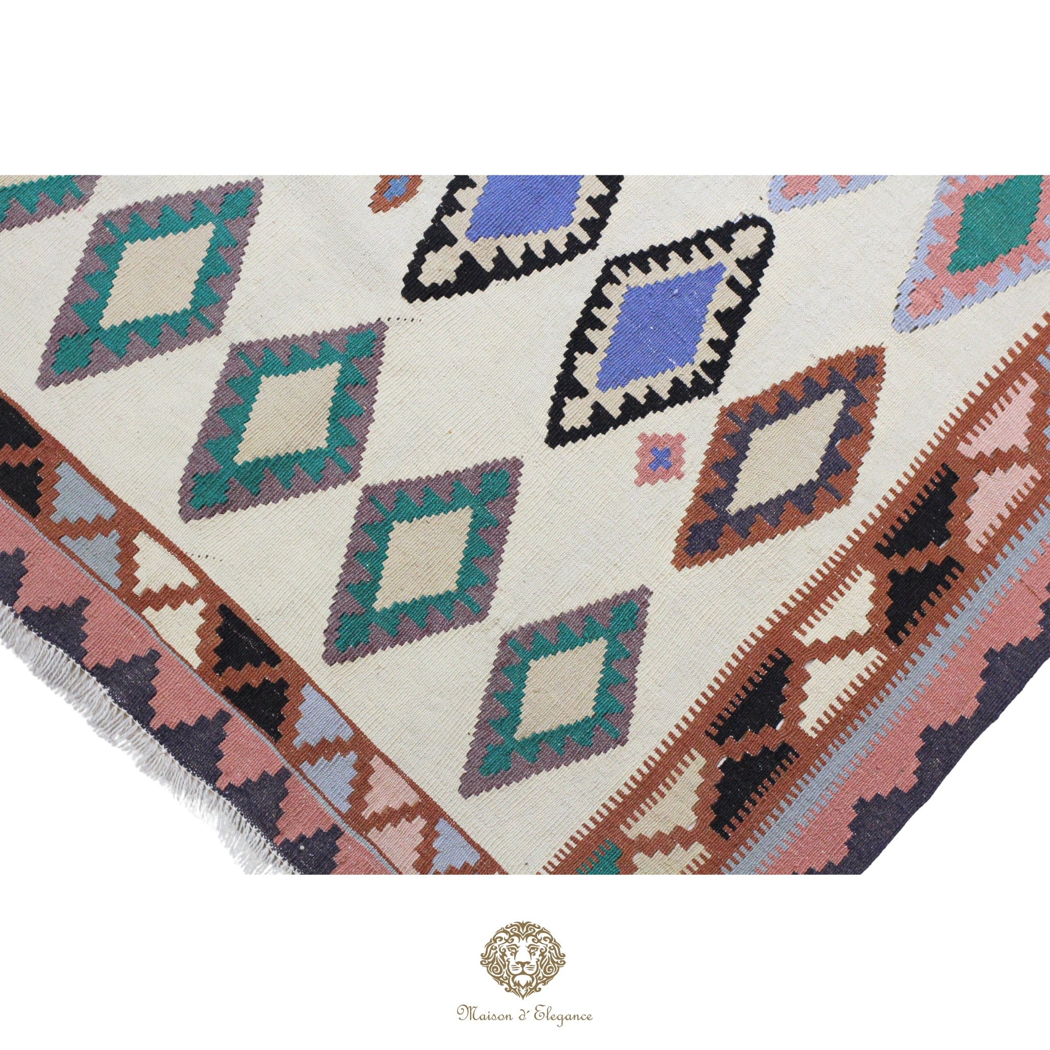 Alfombra Kilim Persa Qashqai Antigua Lana | Diseño Geométrico 126x201 cm