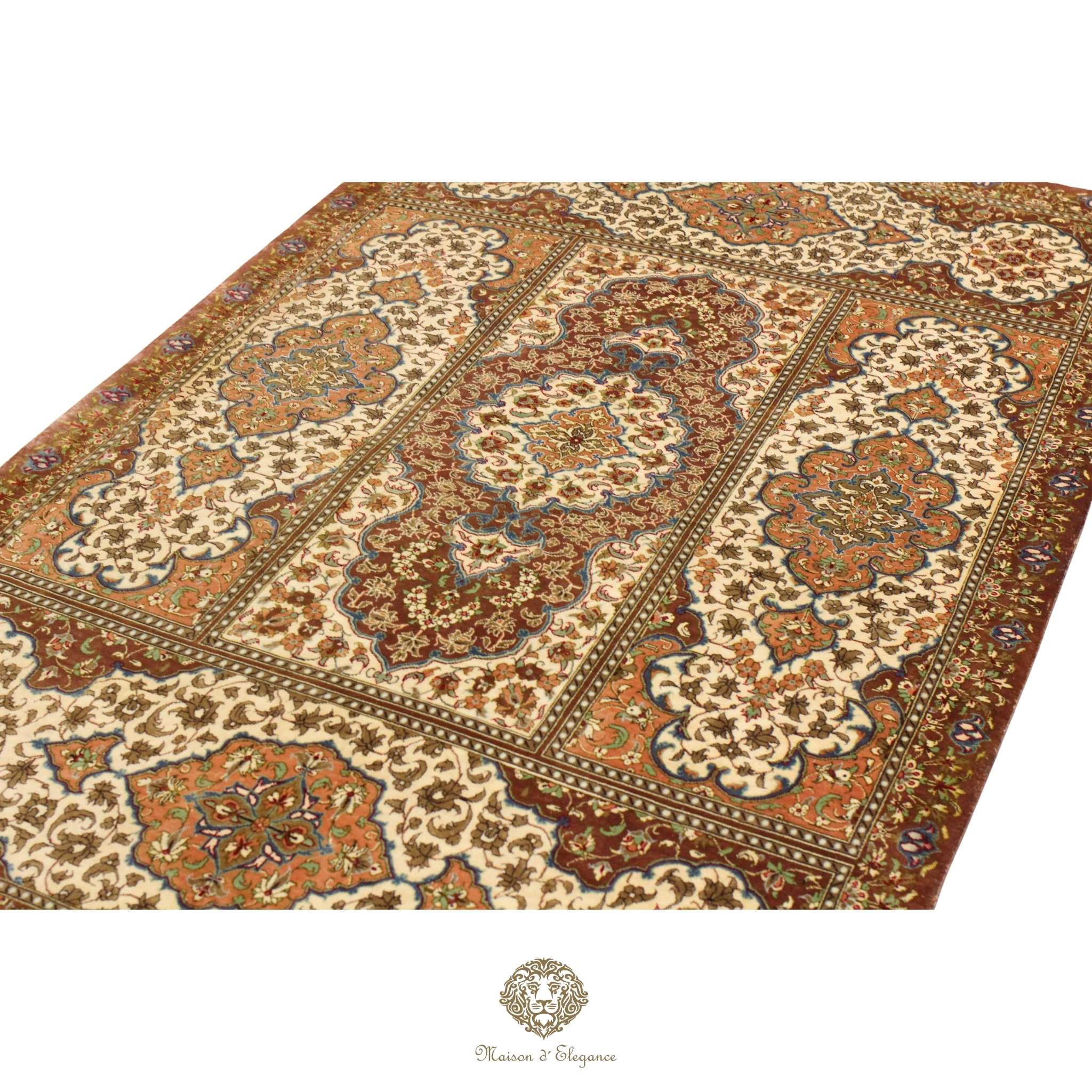 High-End Pure Silk Persian Rug - Hand-Knotted Natural Dyed Masterpiece with Signature