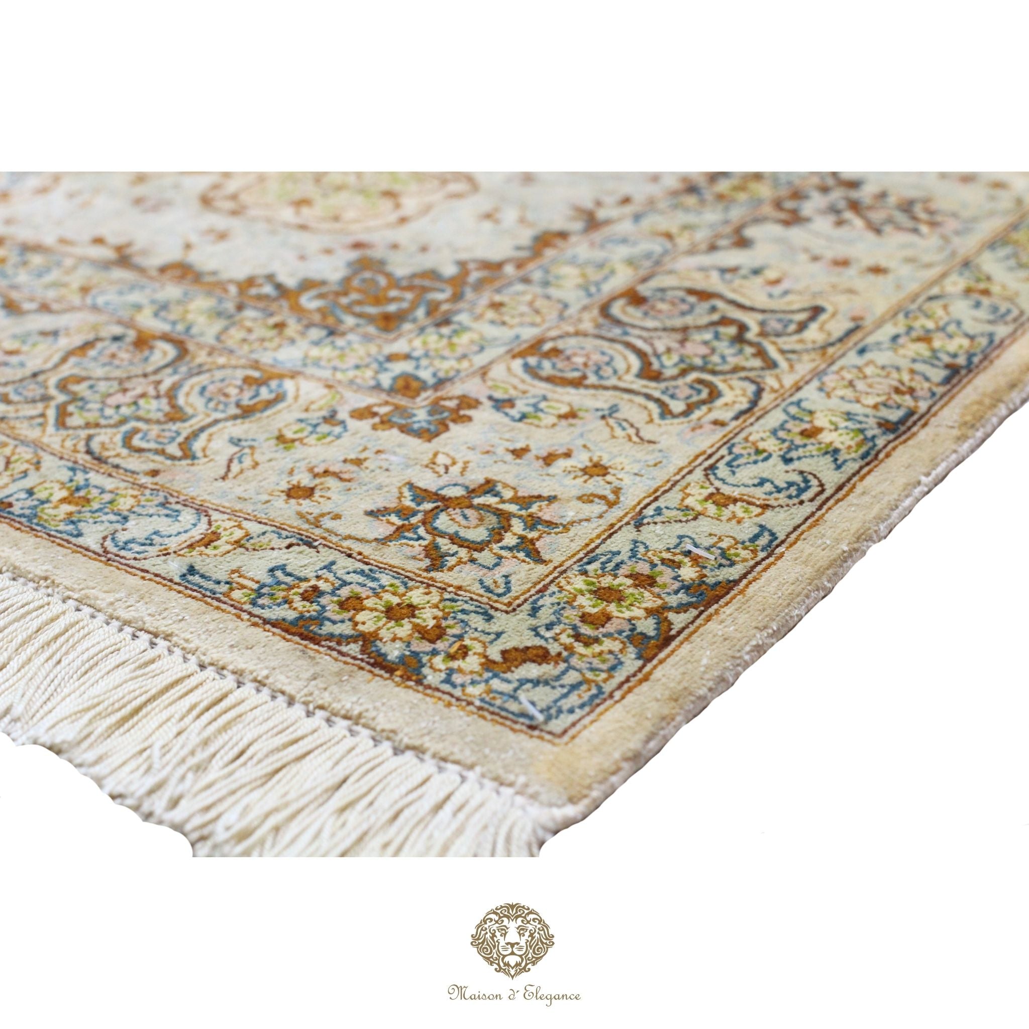 Alfombra persa exclusiva de seda pura, anudada a mano, teñida de forma natural, obra maestra de alta gama, firmada, 101 x 152 cm