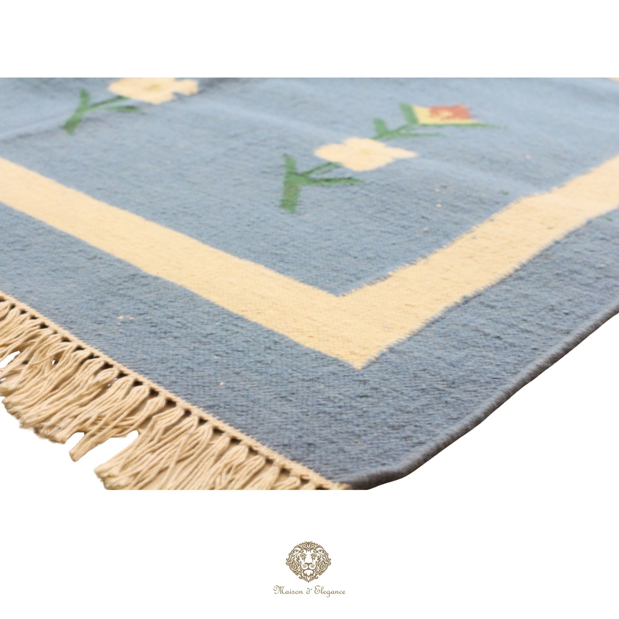 Alfombra Kilim fina, tejido plano, lana color natural | Diseño floral europeo, 252x365 cm