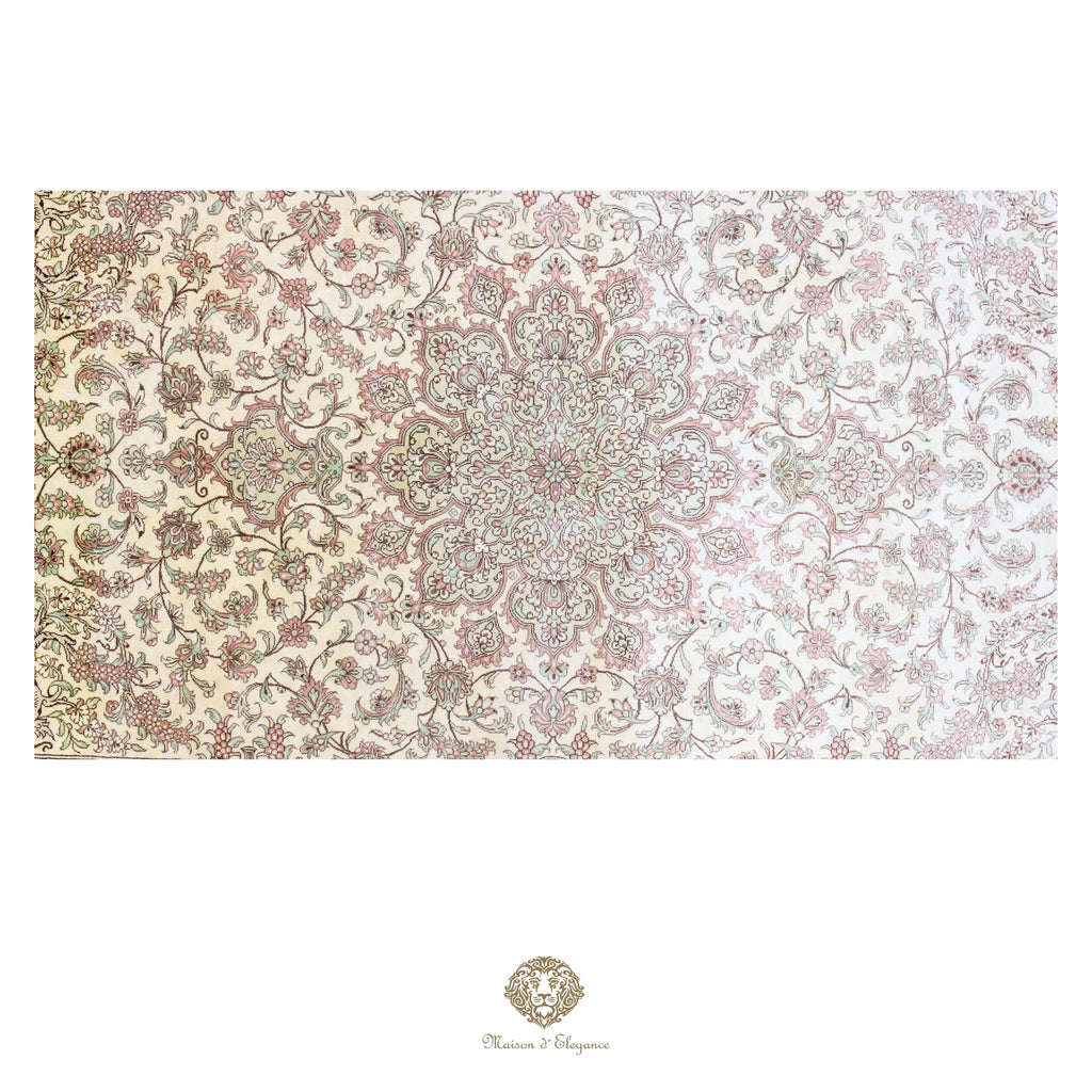 Alfombra persa exclusiva de seda pura, anudada a mano, teñida de forma natural, obra maestra de alta gama, firmada, 99 x 158 cm