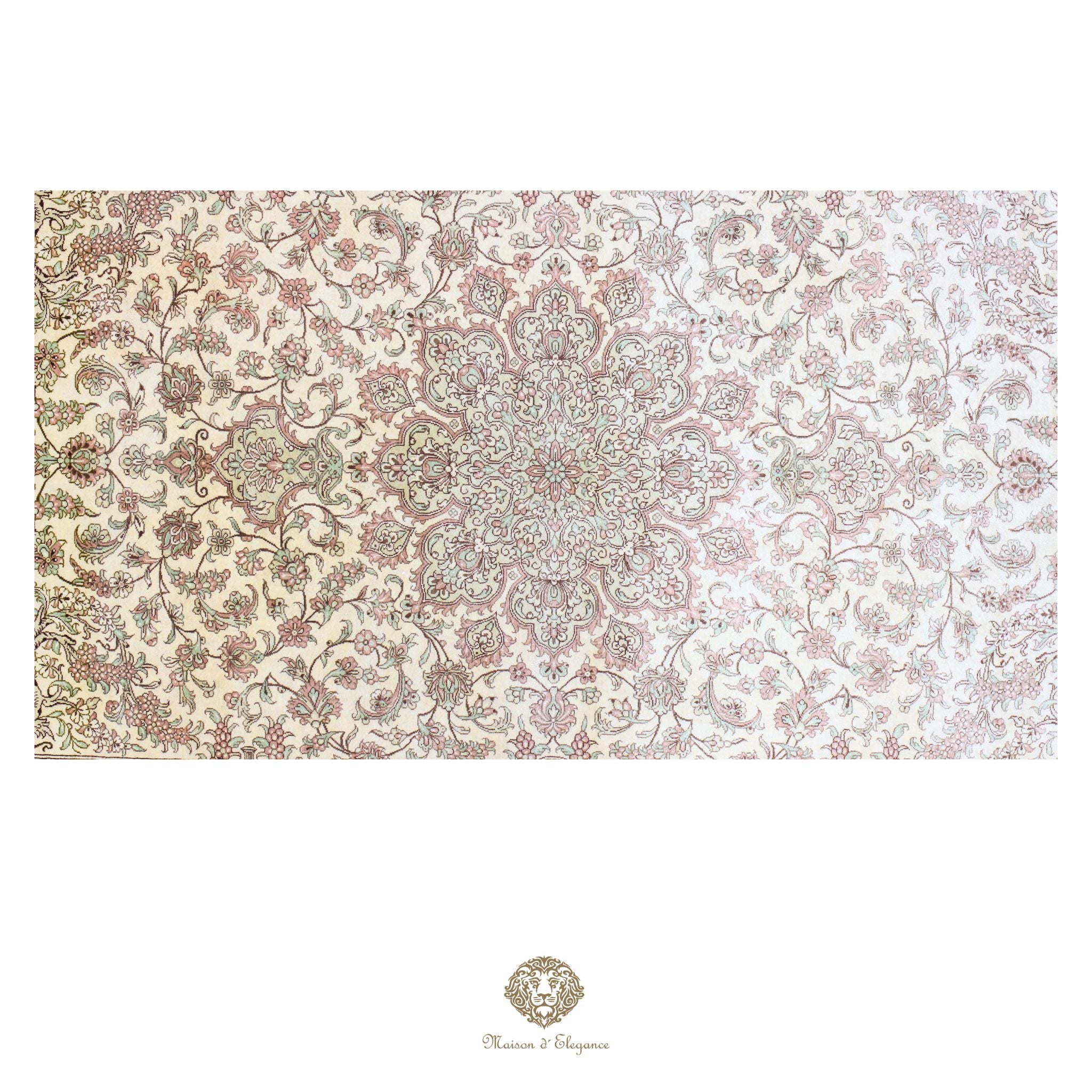 Alfombra persa exclusiva de seda pura, anudada a mano, teñida de forma natural, obra maestra de alta gama, firmada, 99 x 158 cm
