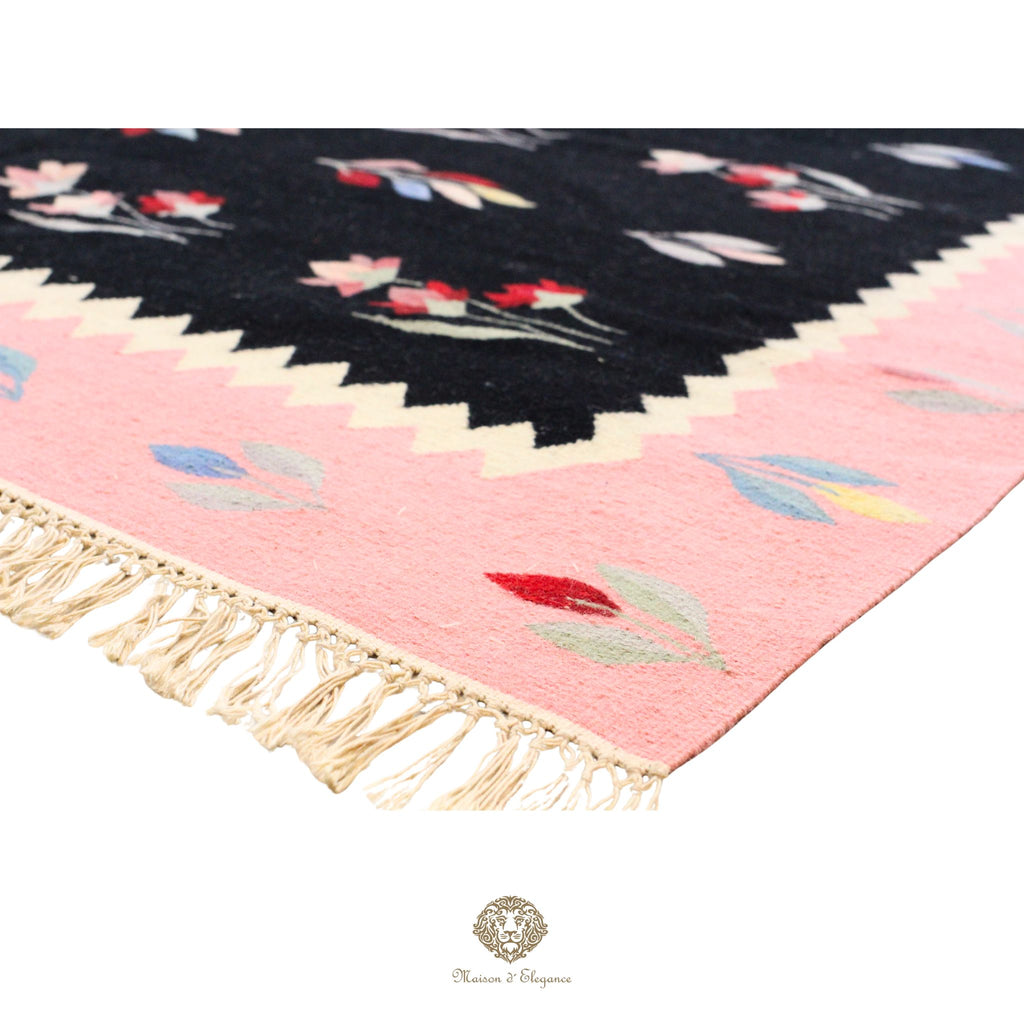 Alfombra Kilim fina, tejido plano, lana color natural | Diseño floral europeo, 265 x 372 cm