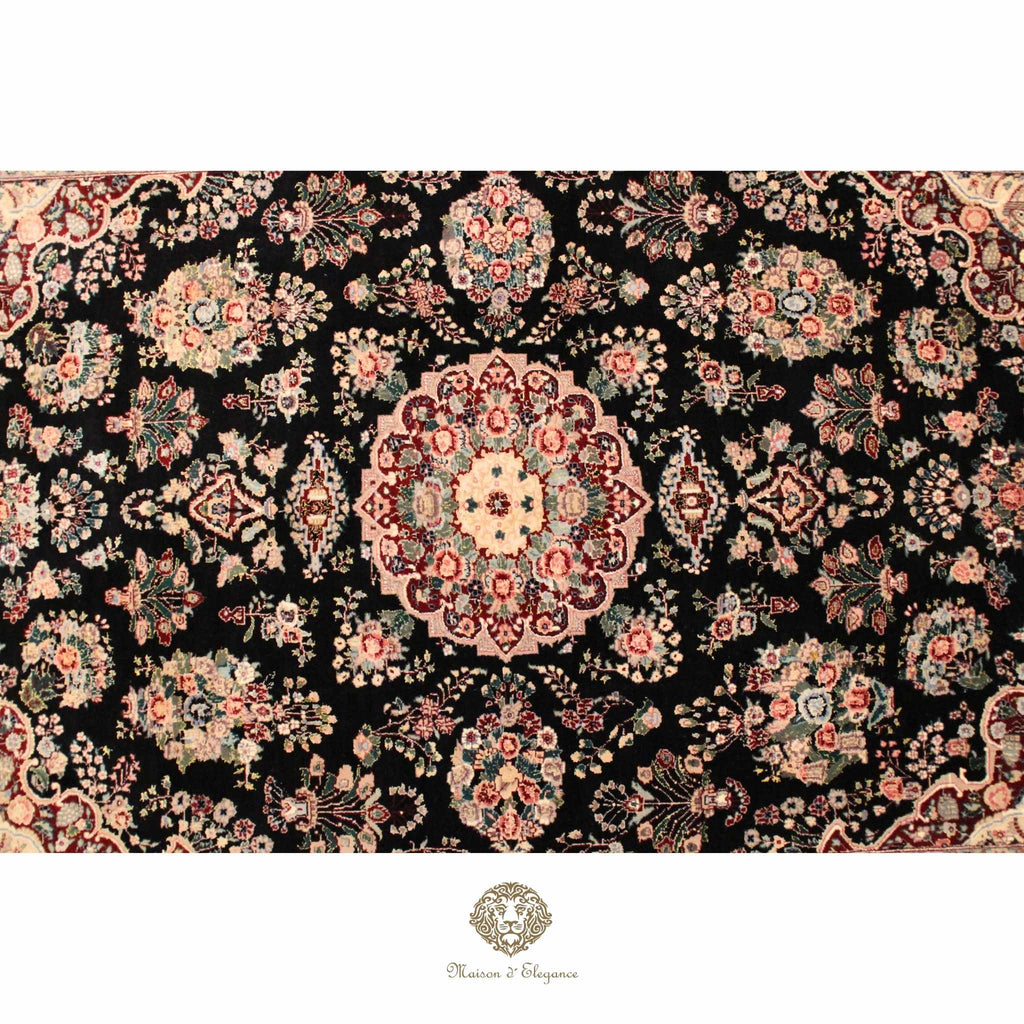 Decorative rug with intricate patterns on a Brown background