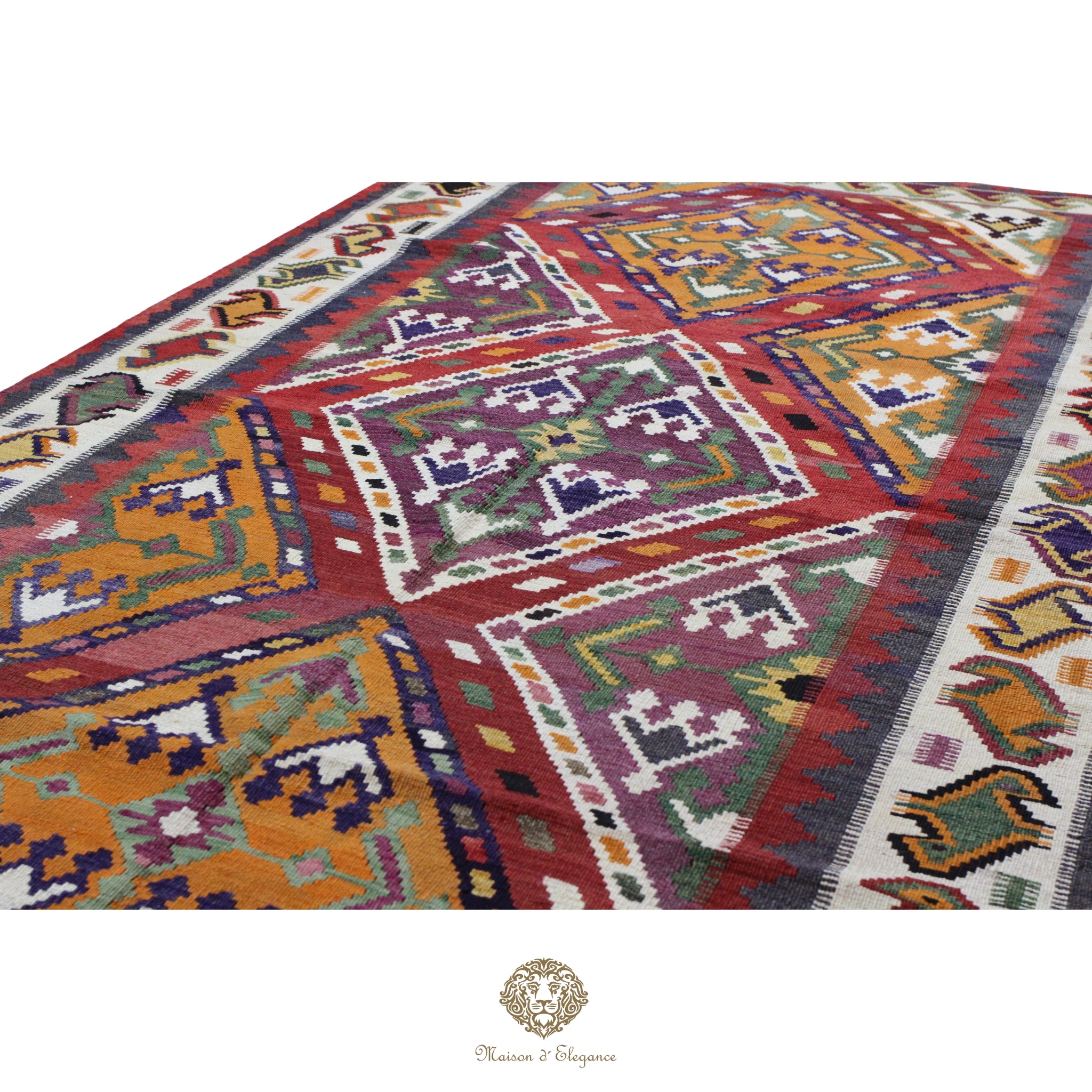 Alfombra Kilim Persa Qashqai Antigua Lana Natural Diseño Geométrico 164x281 cm
