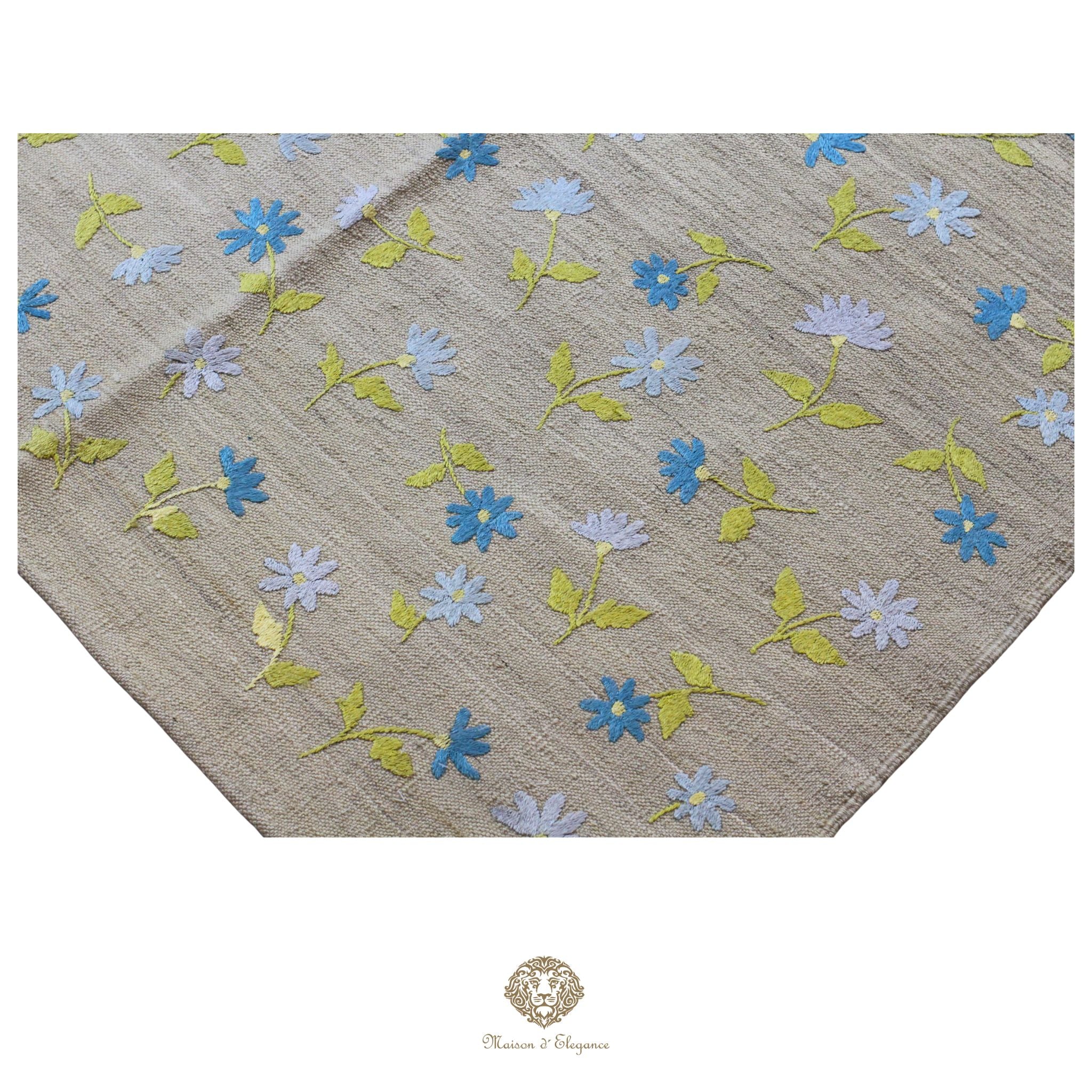 Kilim única moderna Tejido a Mano | Alfombra Plana de Lana y Seda con Tintes Naturales 209x281 cm
