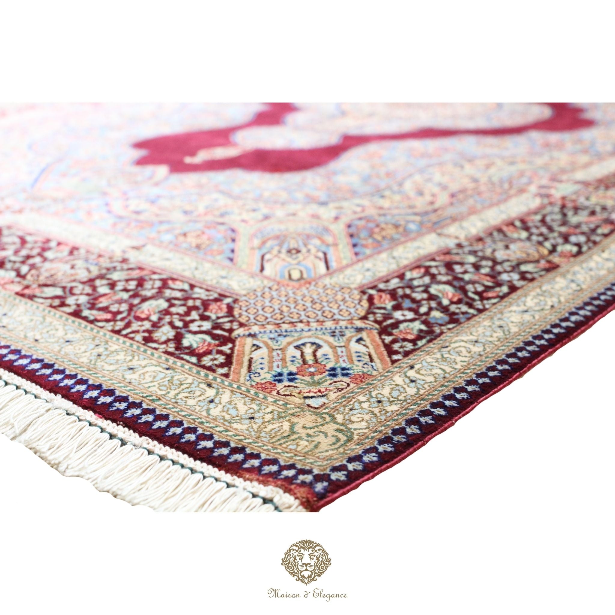 Alfombra persa exclusiva de seda pura, anudada a mano, teñida de forma natural, obra maestra de alta gama, firmada, 98 x 160 cm