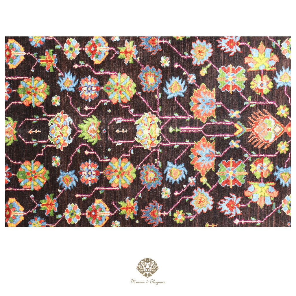 Alfombra persa exclusiva Kashkuli con diseño floral y tintes naturales | Lana Loribaft hecha a mano, 124 x 290 cm