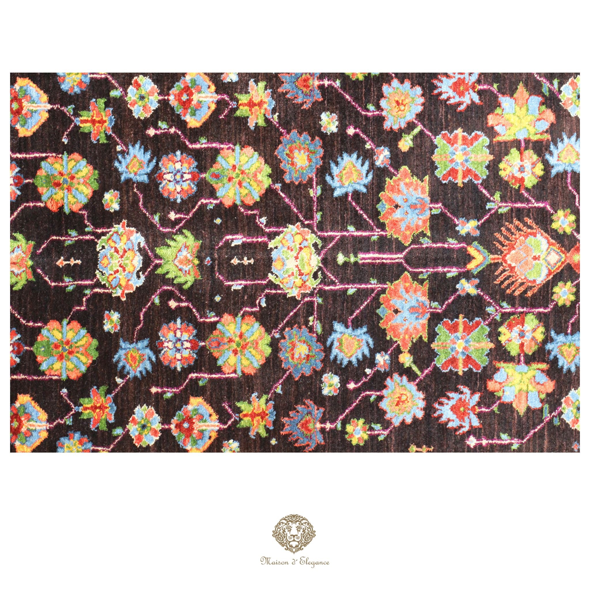Alfombra persa exclusiva Kashkuli con diseño floral y tintes naturales | Lana Loribaft hecha a mano, 124 x 290 cm