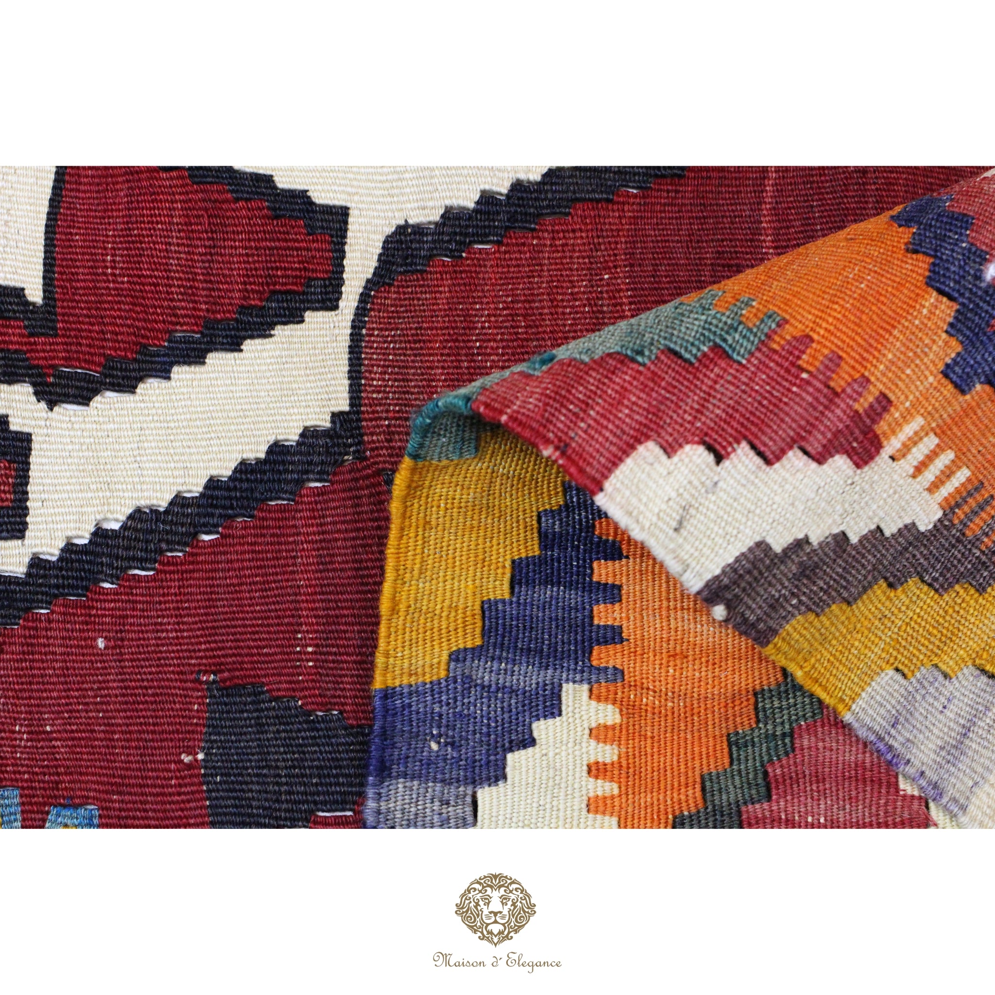 Alfombra Kilim Persa Qashqai Antigua Lana Natural Diseño Geométrico 159x225 cm