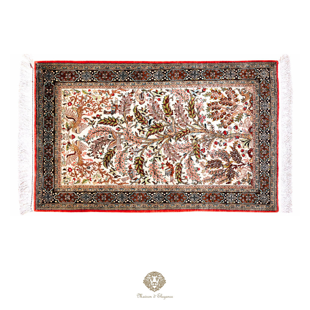 Alfombra persa exclusiva de seda pura, anudada a mano, teñida de forma natural, obra maestra de alta gama, firmada, 78 x 141 cm
