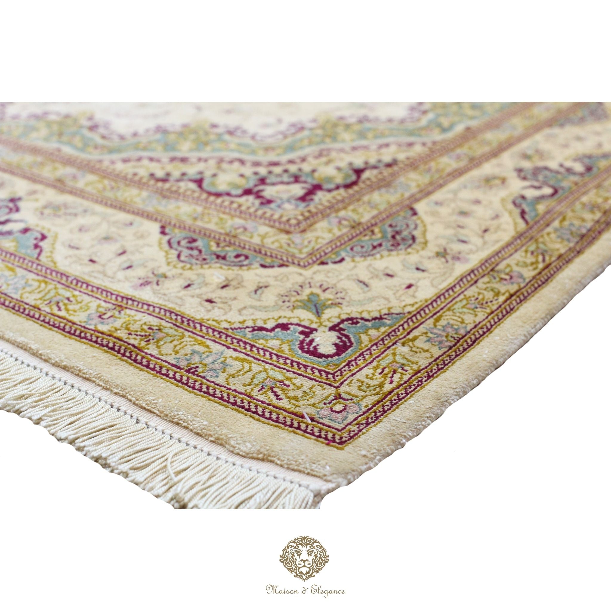 Alfombra persa exclusiva de seda pura, anudada a mano, teñida de forma natural, obra maestra de alta gama, firmada, 98 x 153 cm