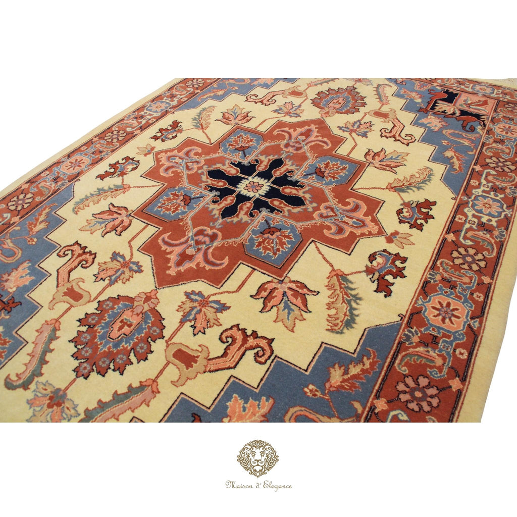 Decorative rug with intricate patterns on a Ivory background