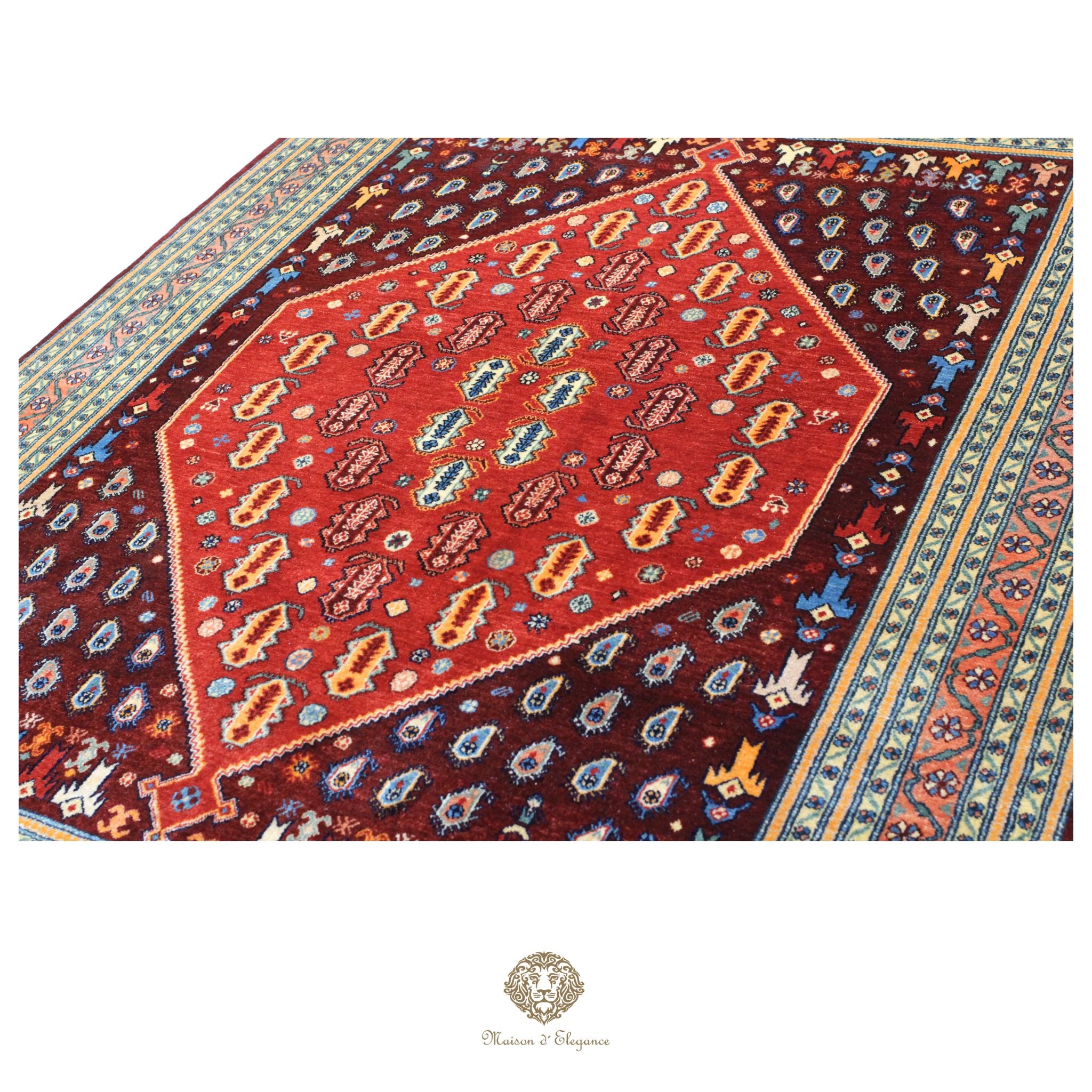 Alfombra persa Trible Fine Kashkuli con tintes naturales | Loribaft de lana hecha a mano 160 x 220 cm