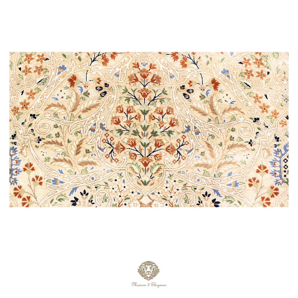 Alfombra de lana estilo Tabriz, superfina color verde marfil con diseño floral | Elegancia 250x317 cm