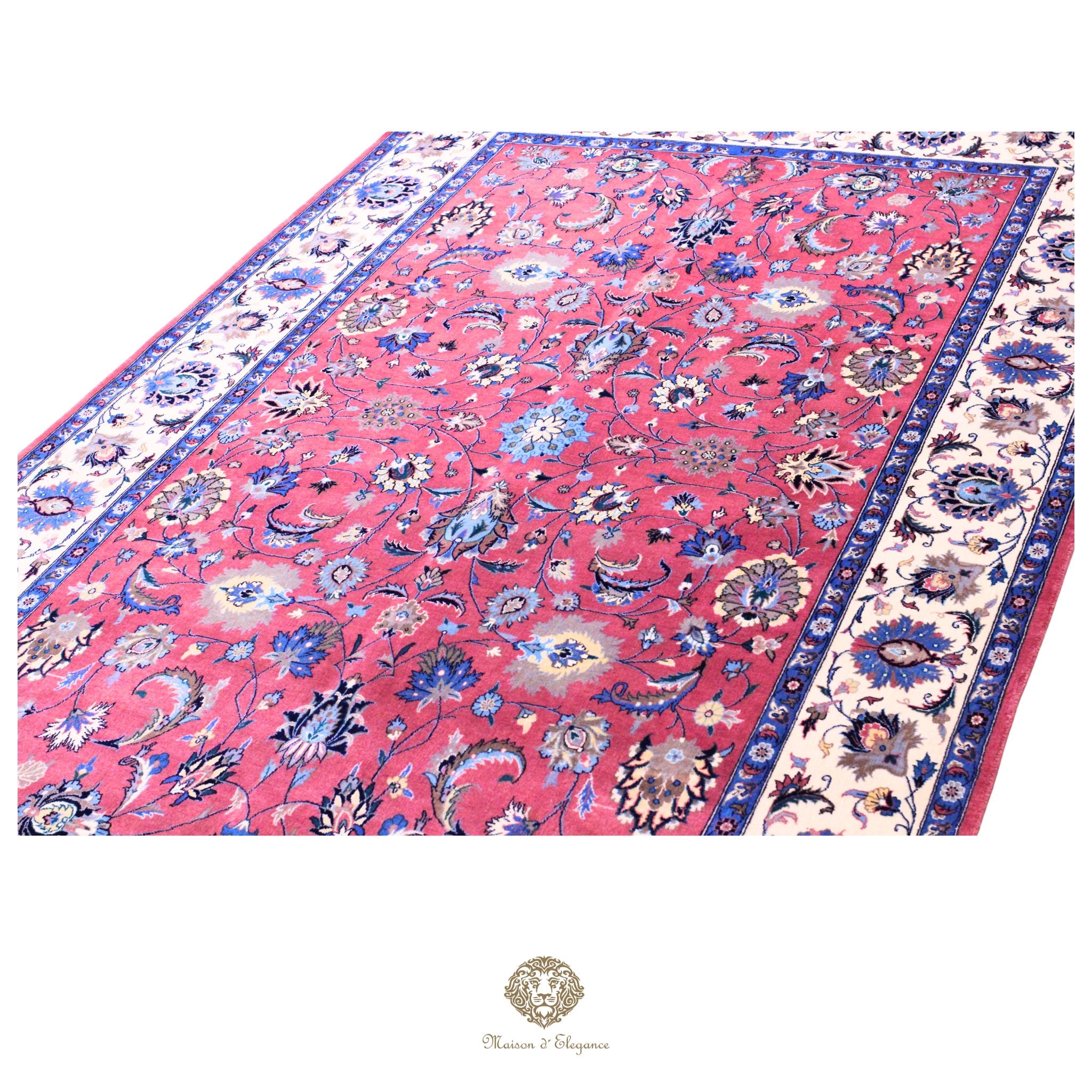 Alfombra persa Kashan | Diseño floral azul marino de lana