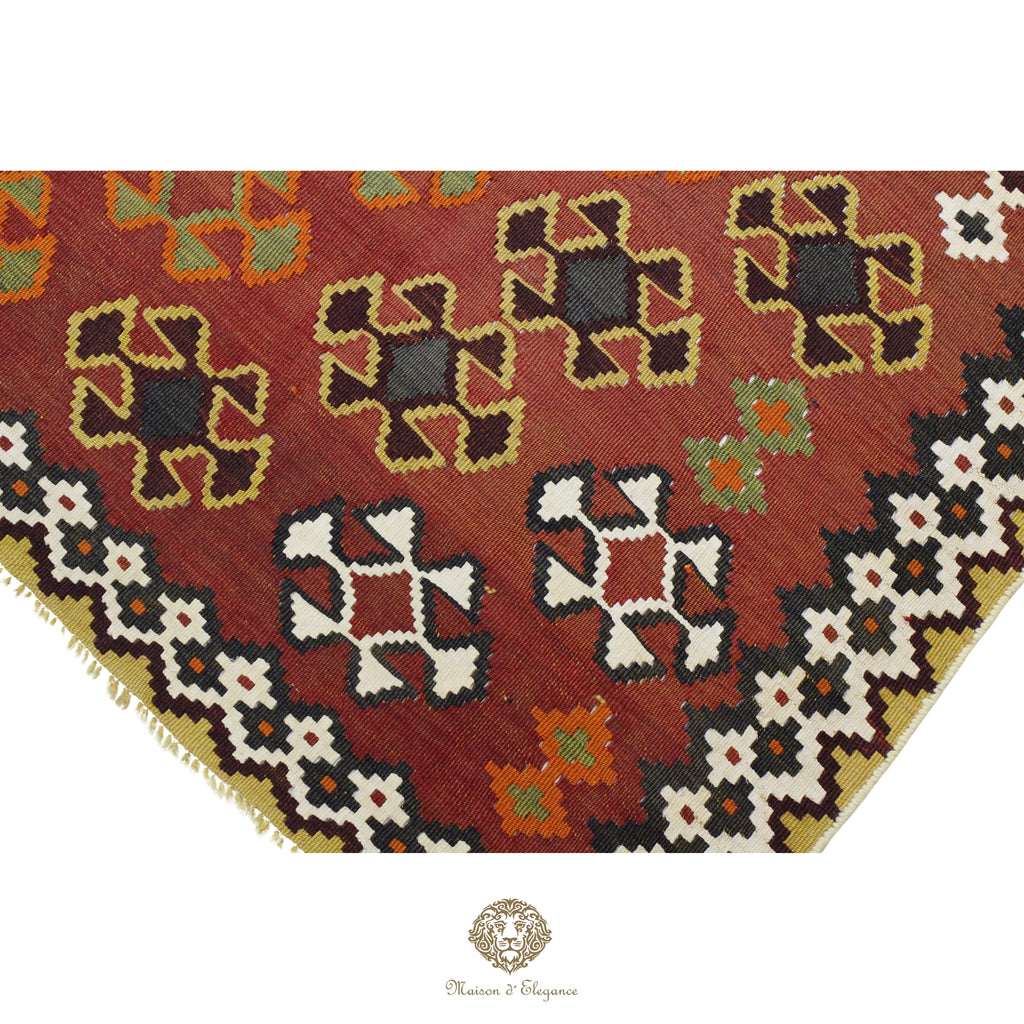 Alfombra Kilim Persa Qashqai Antigua Lana | Diseño Geométrico 116x204 cm