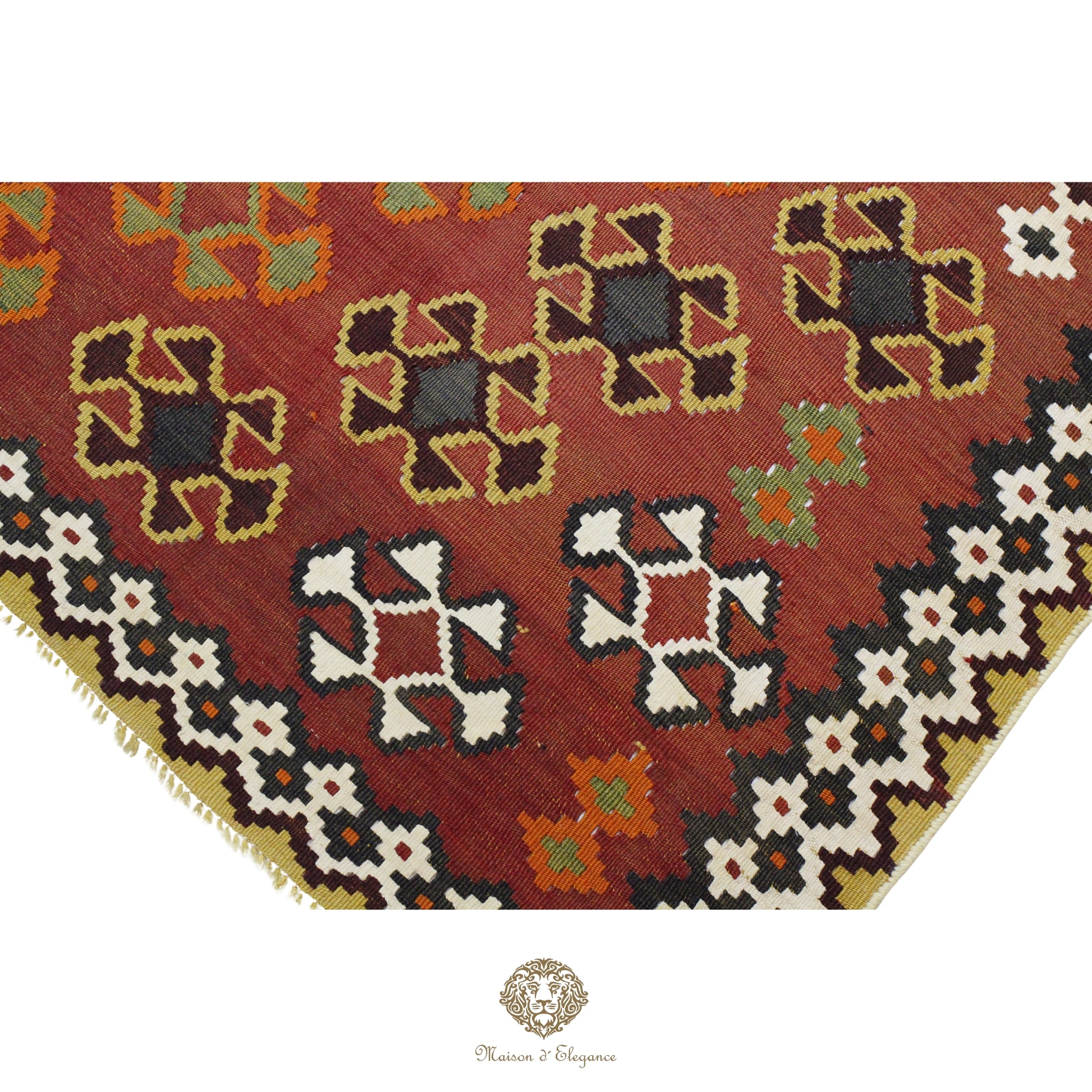 Alfombra Kilim Persa Qashqai Antigua Lana | Diseño Geométrico 116x204 cm