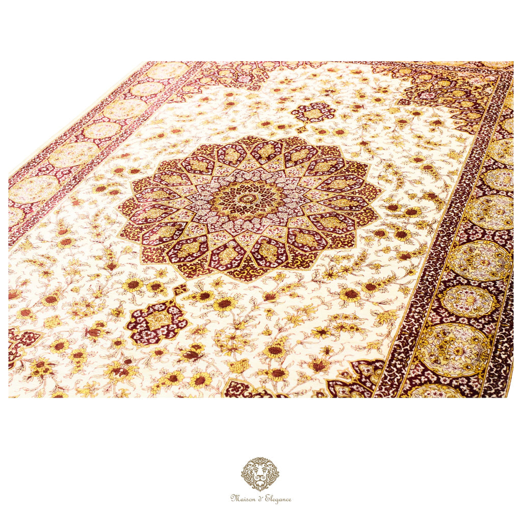 Alfombra persa exclusiva de seda pura, anudada a mano, teñida de forma natural | obra maestra de alta gama, firmada, 135 x 210 cm
