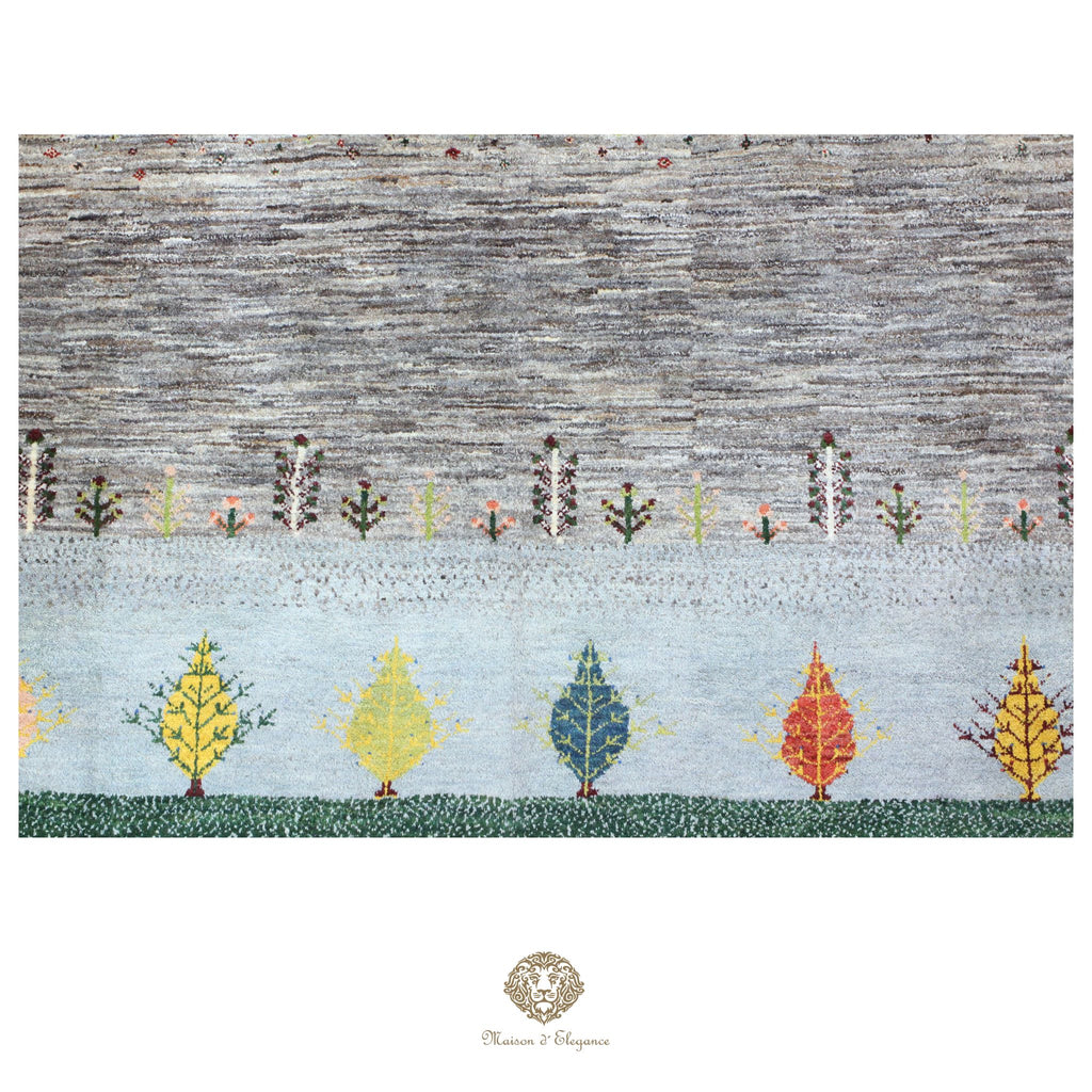Alfombra persa Kashkuli colorido tribal naturale color | Gabbeh de lana hecha a mano 203x205 cm