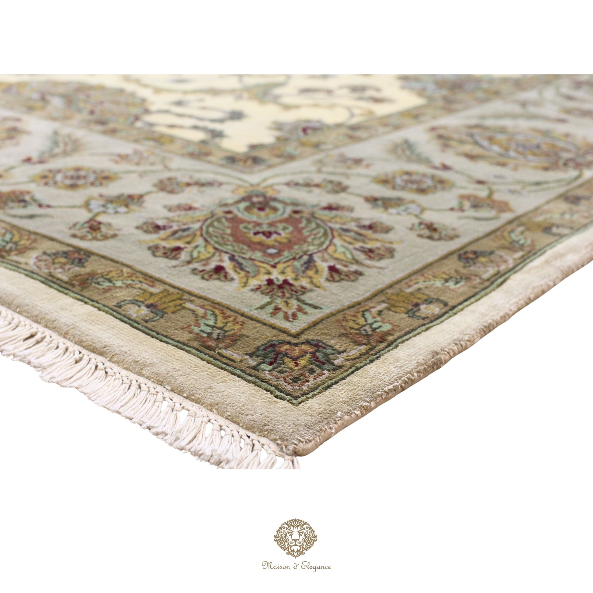 Alfombra de lana y Seda tradicional hecha a mano con diseño floral | Tonos neutros, 244 x 314 cm