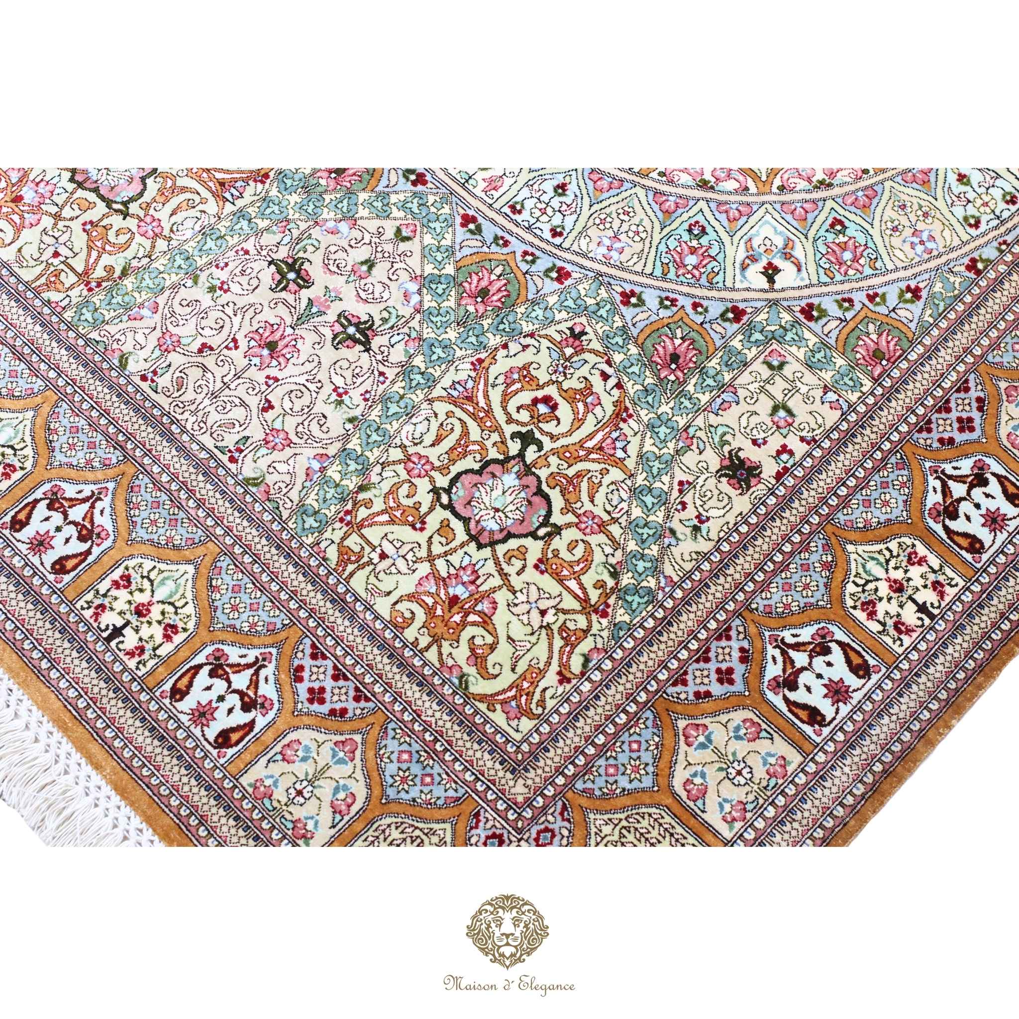 Alfombra persa exclusiva de seda pura, anudada a mano, teñida con tintes naturales, diseño Medallón, obra maestra de alta gama, firmada, 100 x 153 cm.