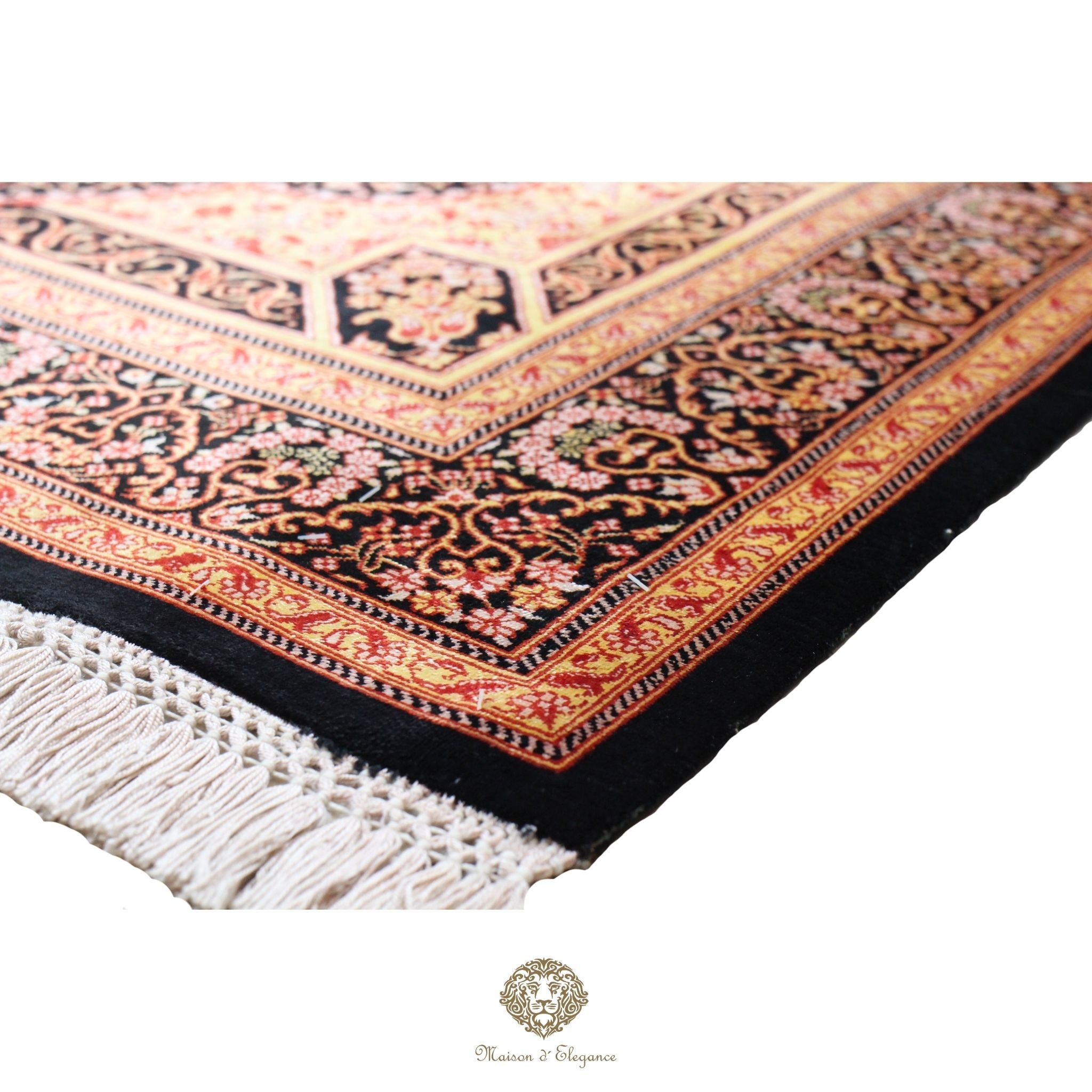 Alfombra persa exclusiva de seda pura, anudada a mano, teñida con tintes naturales, obra maestra con diseño de medallón, firmada, 97x150 cm
