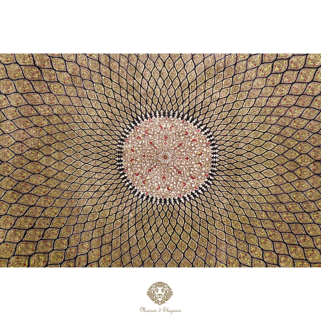 Alfombra persa exclusiva de seda pura, anudada a mano, teñida de forma natural, obra maestra de alta gama, firmada, 131x208 cm