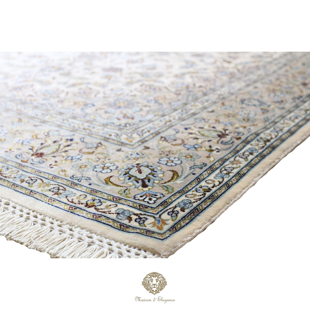 Alfombra persa exclusiva de seda pura, anudada a mano, teñida con tintes naturales, obra maestra de alta gama, firmada, 98 x 150 cm. Diseño Medallón.