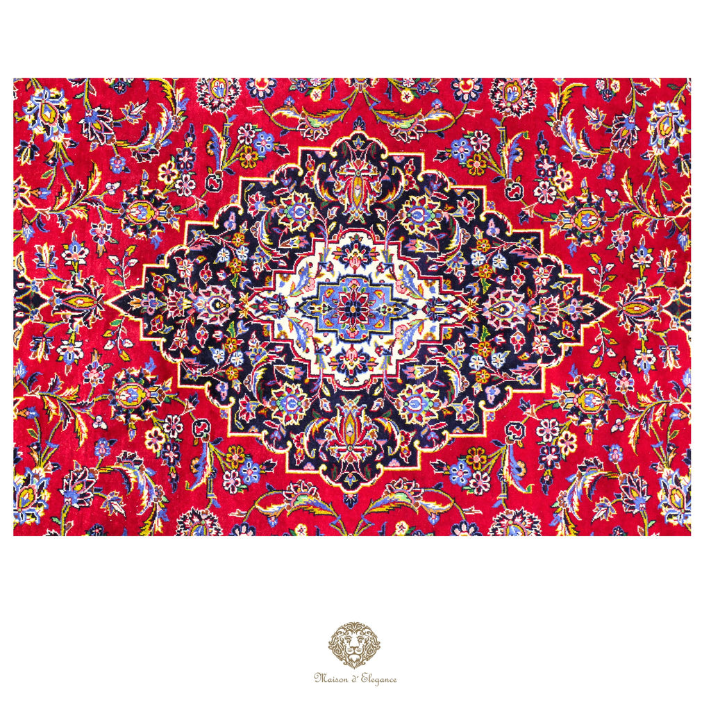 Impresionante alfombra clásica persa Kashan con diseño de medallón | Colores naturales vibrantes 300 x 395 cm