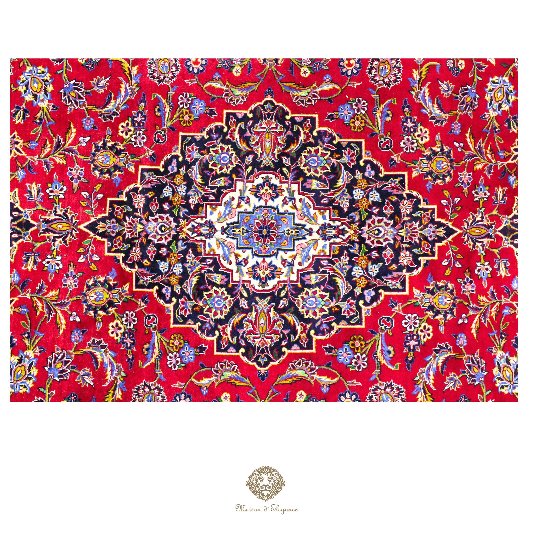 Impresionante alfombra clásica persa Kashan con diseño de medallón | Colores naturales vibrantes 300 x 395 cm