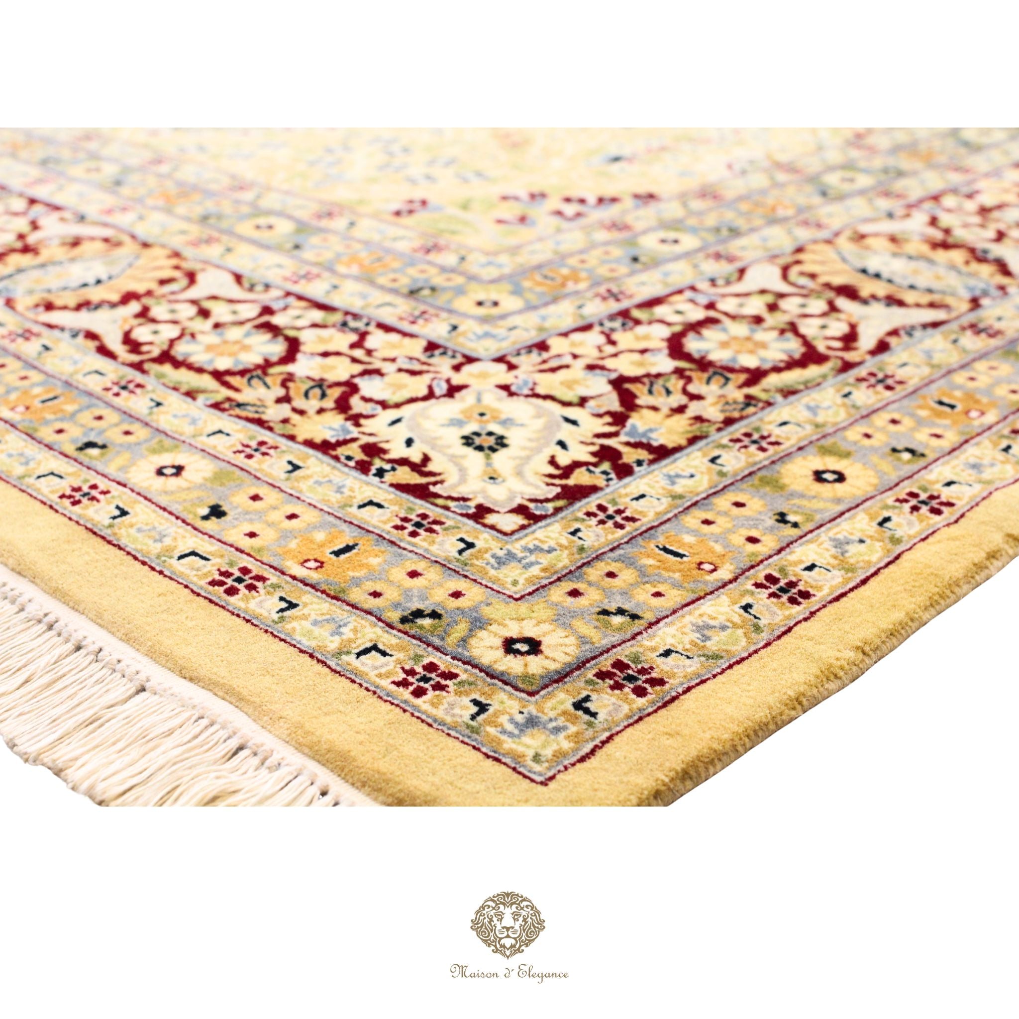 Alfombra de lana superfina color beige marfil con diseño floral | Elegancia 245 x 325 cm