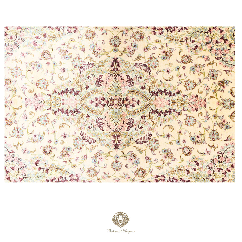Alfombra persa exclusiva de seda pura, anudada a mano, teñida de forma natural, obra maestra de alta gama, firmada, 99 x 155 cm
