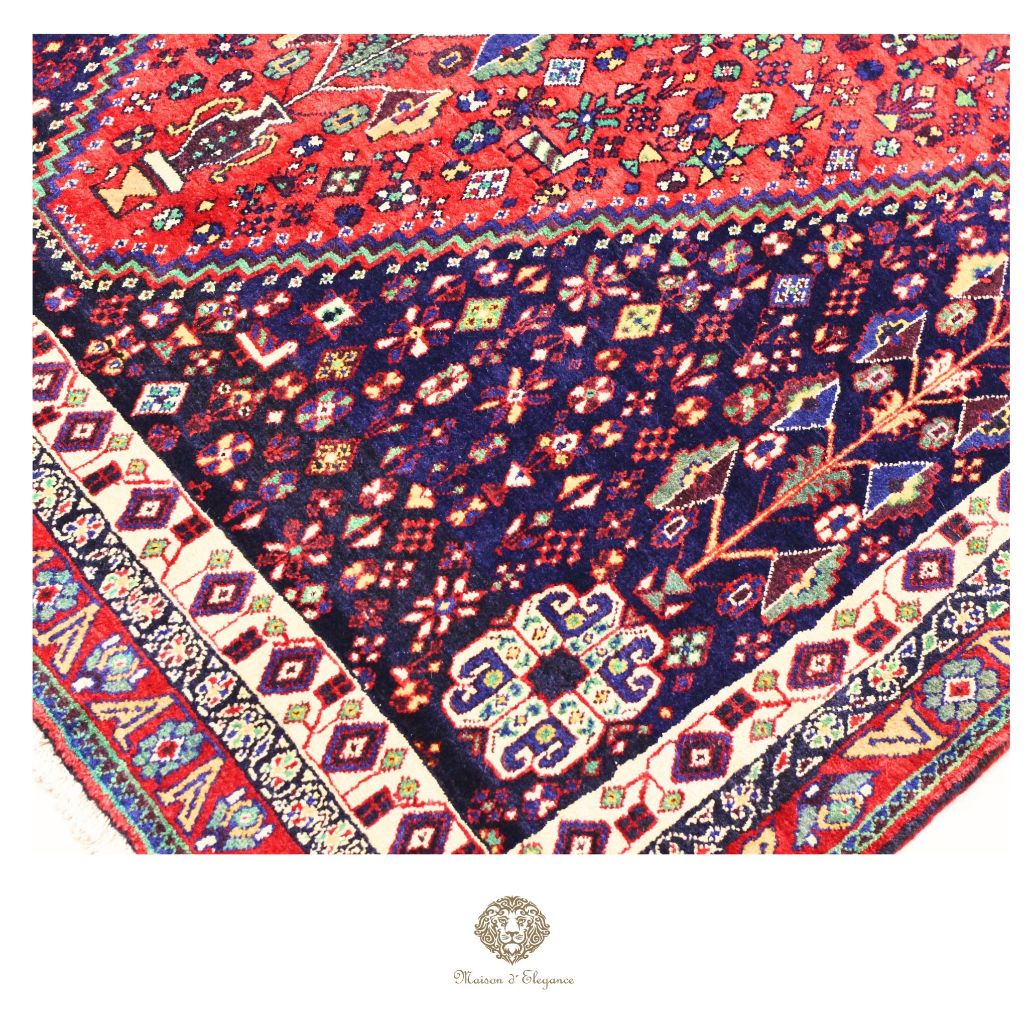 Alfombra persa Qashqai Shiraz Abadeh | Diseño geométrico tribal teñido con tintes naturales 160x263 cm