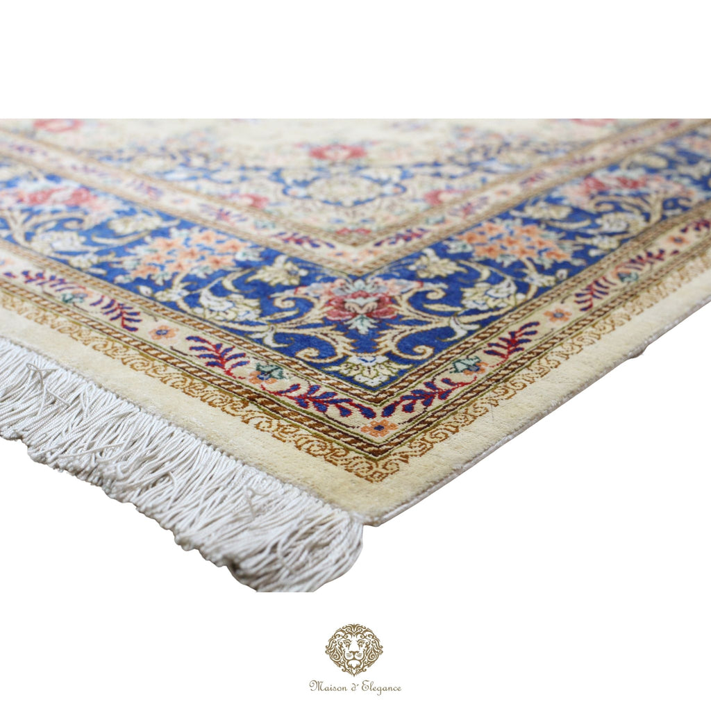 Alfombra persa exclusiva de seda pura, anudada a mano, teñida de forma natural, obra maestra de alta gama, firmada, 98 x 153 cm
