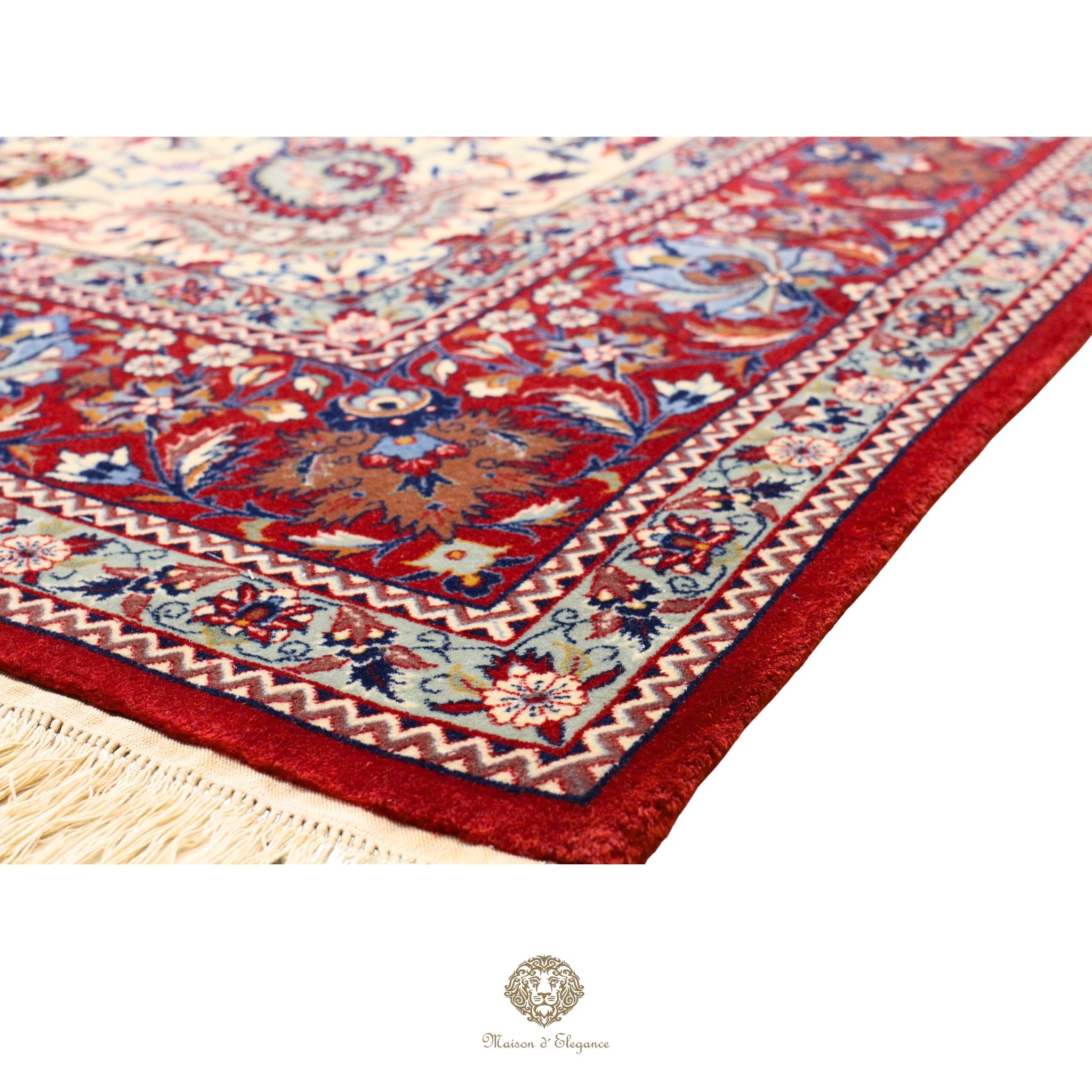 Alfombra fina exclusiva de estilo persa, lana y seda anudada a mano con tintes naturales | Diseño clásico de medallón, 200 x 330 cm