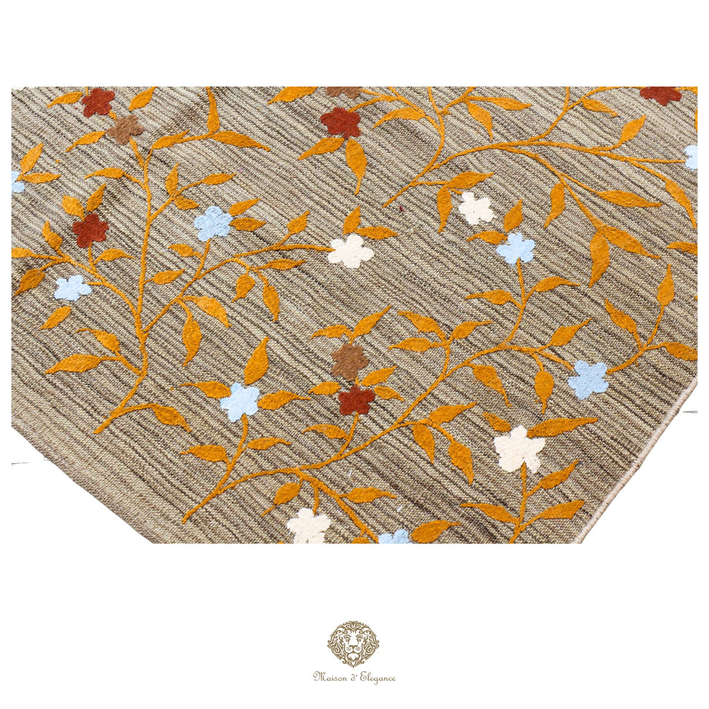 Kilim única moderna Tejido a Mano | Alfombra Plana de Lana y Seda con Tintes Naturales 215x301 cm