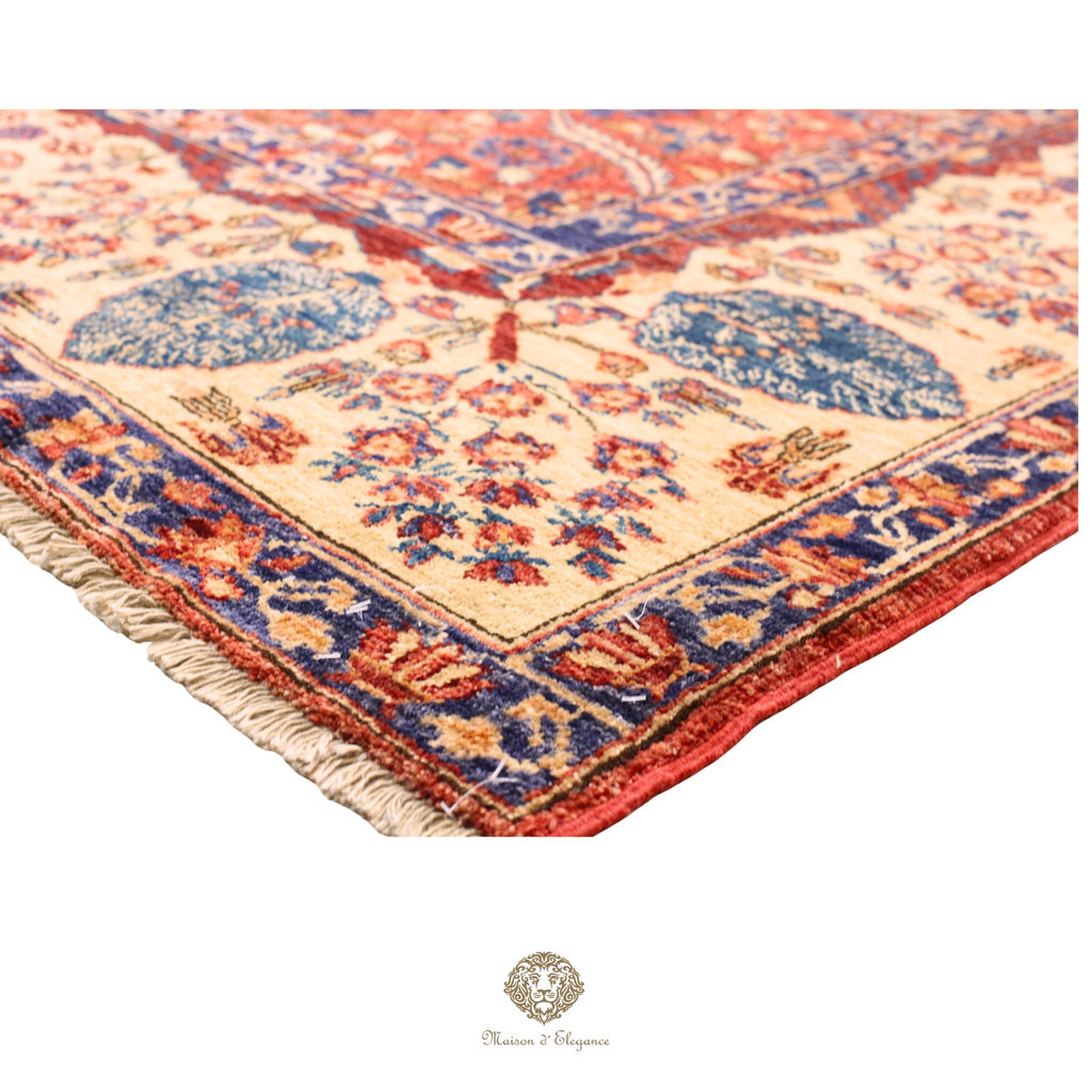 Alfombra Bidjar oriental de lana hecha a mano de lujo | Diseño floral integral sobre fondo burdeos 247x308 cm