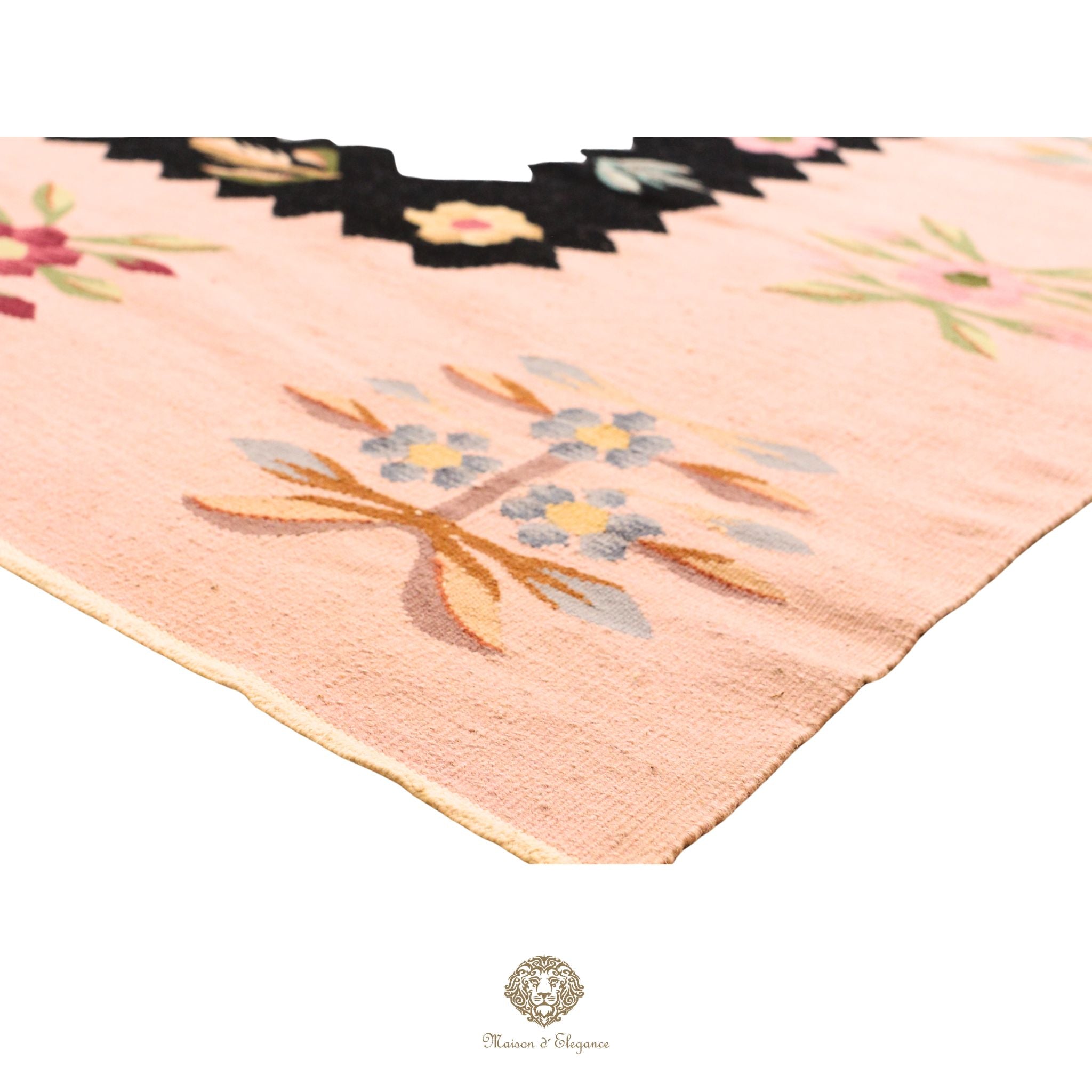Alfombra Kilim fina, tejido plano, lana color natural | Diseño floral europeo, 281x387 cm