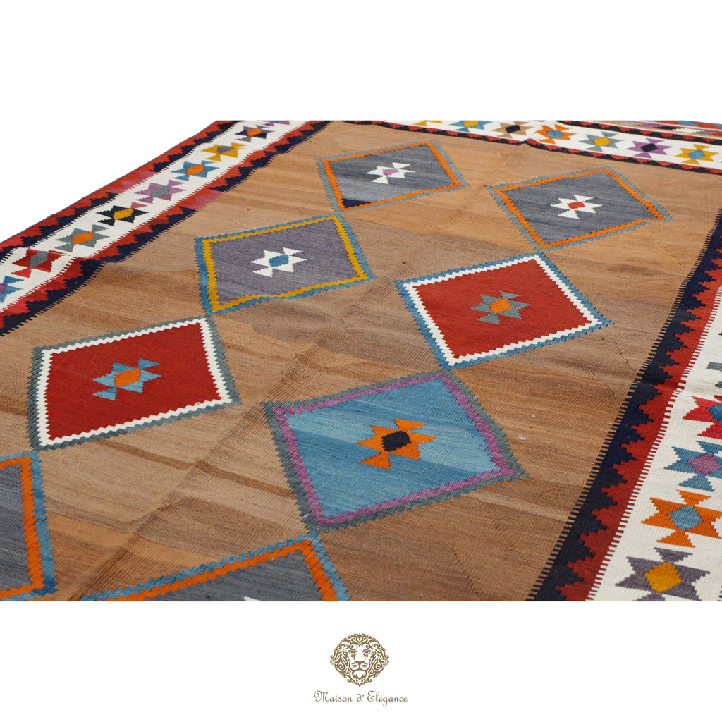 Alfombra Kilim Persa Qashqai Antigua Lana | Diseño Geométrico 154x244 cm