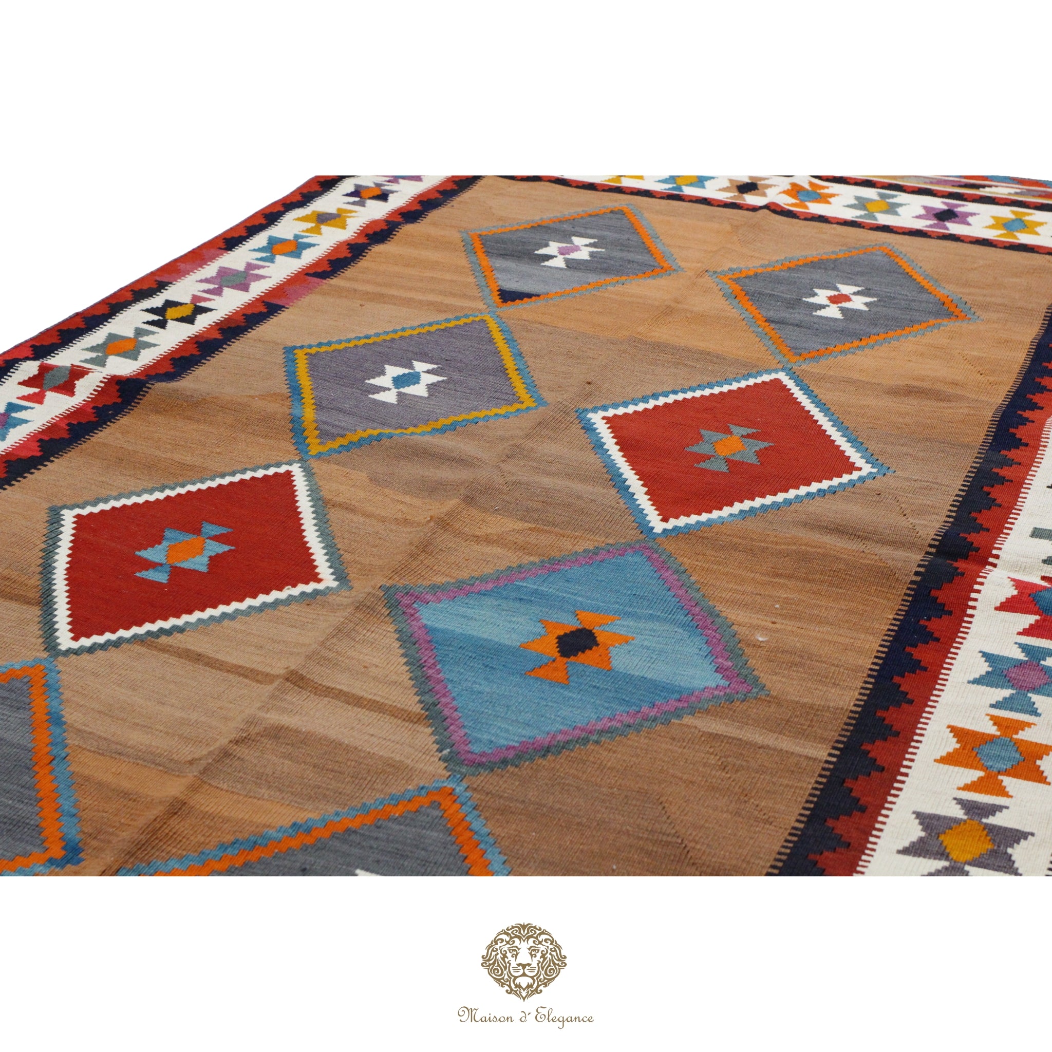 Alfombra Kilim Persa Qashqai Antigua Lana | Diseño Geométrico 154x244 cm