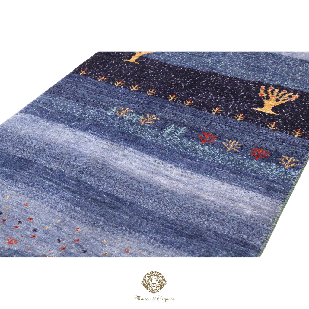 Decorative rug with star patterns on a blue background